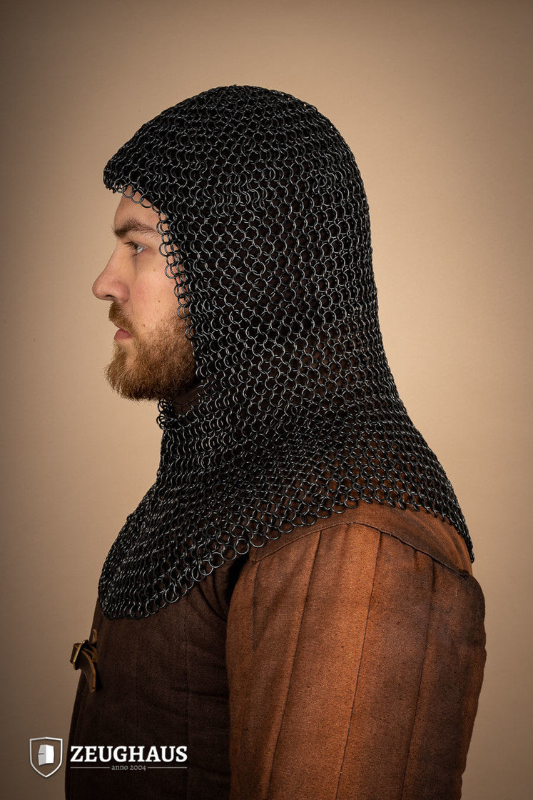 10mm Burnished Round Ring Chainmail Hood - Medieval Armor for LARP, Cosplay & Renaissance Fairs