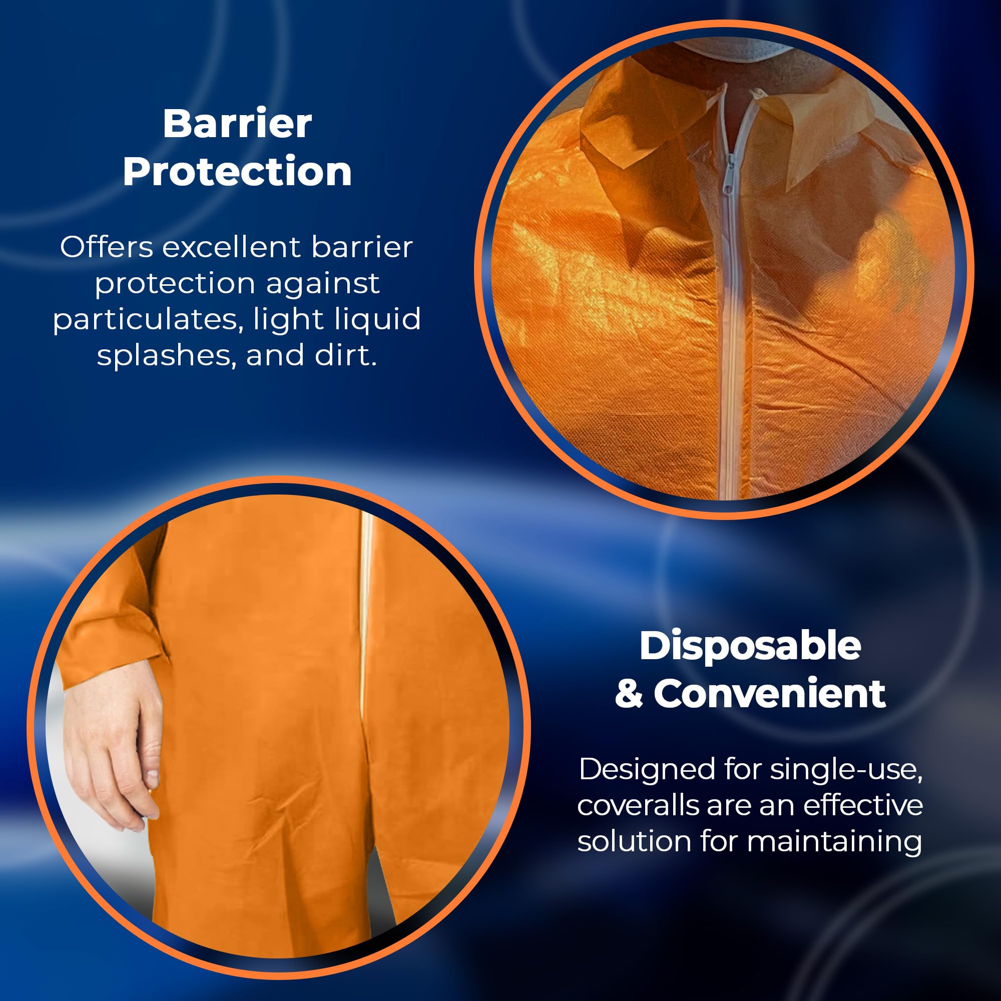EZGOODZ Orange Disposable Coveralls - Waterproof 40 GSM Hazmat Suits with Zipper | Open Wrists & Ankles | Folded Collar | Ideal for Construction, Painting, Chemical Handling & Industrial Work