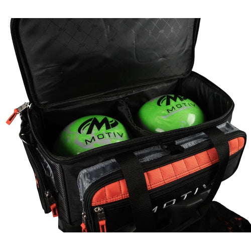 Motiv Vault 6 Ball Roller Bowling Bag - Black & Orange for Professional & League Bowlers | Perfect for Tournaments, Practice & Team Events