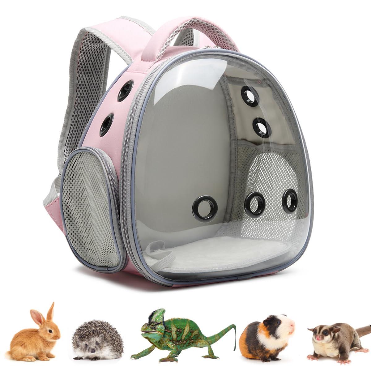 Bearded Dragon Lizard Backpack Carrier with Harness & Leash Set - Small Animal Travel Carrier with Space Capsule Bubble Window - Airline Approved Pet Backpack (Pink) - Perfect for Vet Visits, Outdoor Adventures & Air Travel