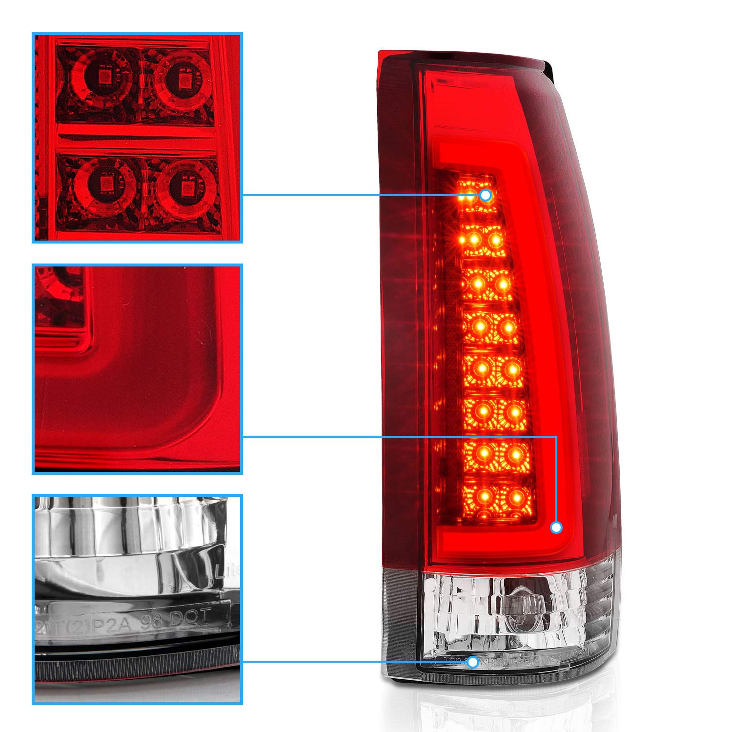 1999-1988 Chevy GMC C/K Silverado Suburban SUV LED Tail Lights - Crystal Red C-Type Tube Design (Pair) for Enhanced Visibility & Style - Perfect for Night Driving & Custom Truck Upgrades