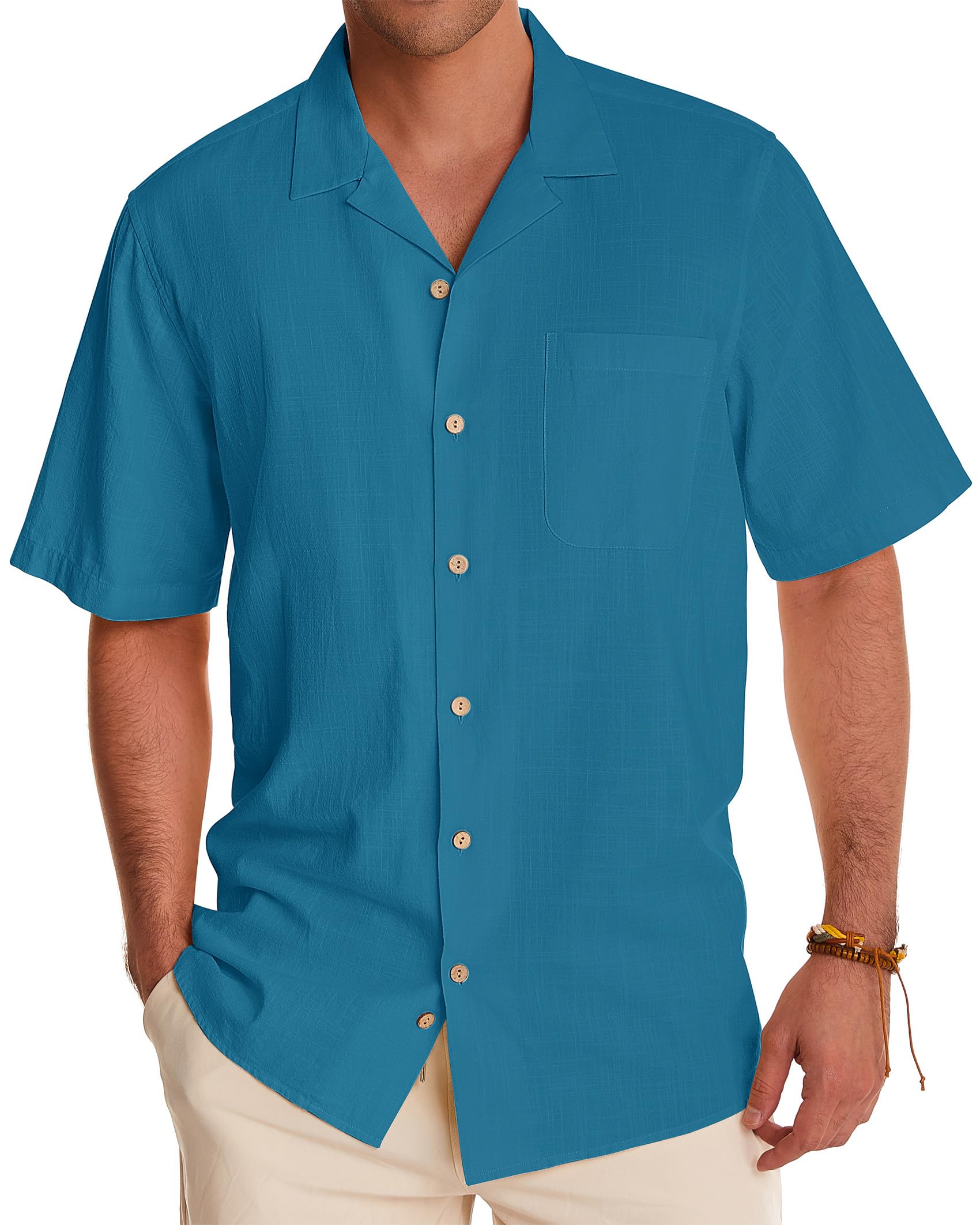 Men's Linen Short Sleeve Button Down Shirts - Breathable Cotton Summer Casual Shirts for Beach, Vacation & Hawaiian Style | Perfect for Tropical Getaways, Pool Parties & Summer Outings