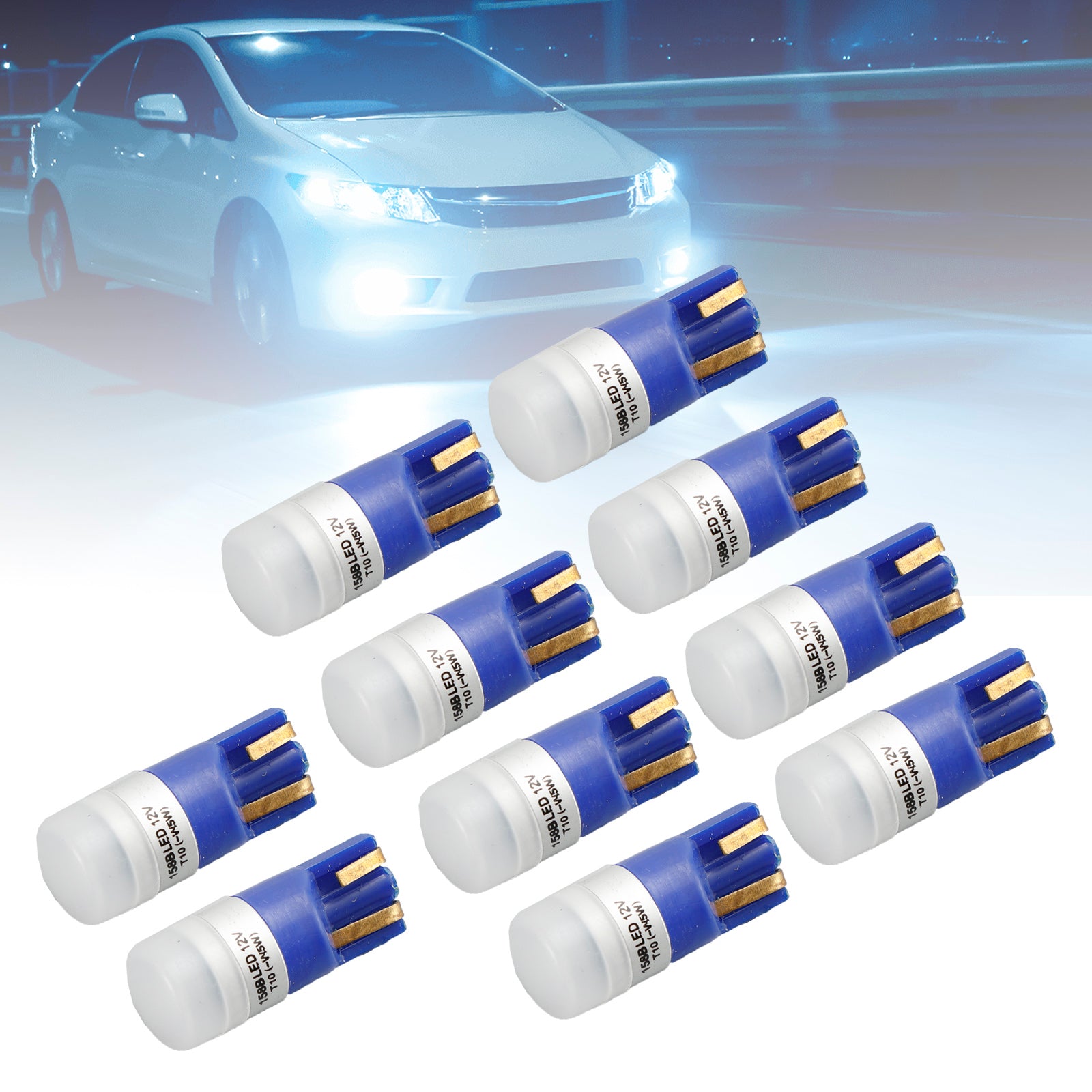 10X HELLA LED Retrofit Bulbs 158B LED/T10 W5W 12V 1W W2.1X9.5D Blue Light - Perfect for Car Interior, Dashboard, License Plate, and Dome Lighting