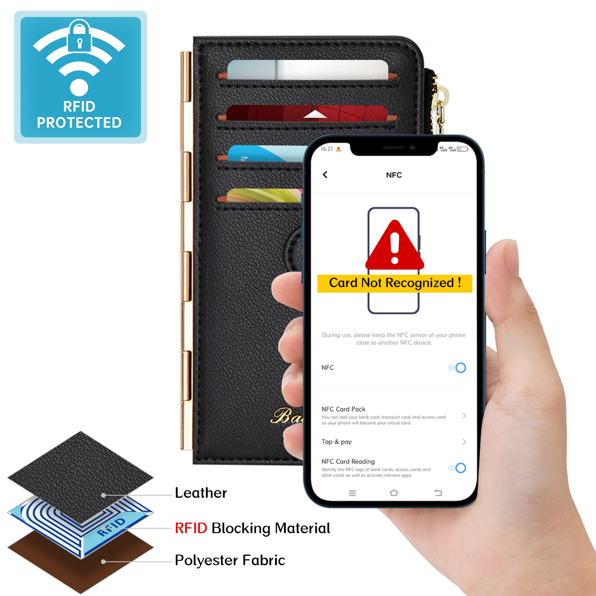 RFID Blocking Slim Bifold Wallet for Women - Credit Card Holder with 3 ID Windows & Zipper Pocket | Compact Multi-Card Case for Everyday Use, Travel & Business