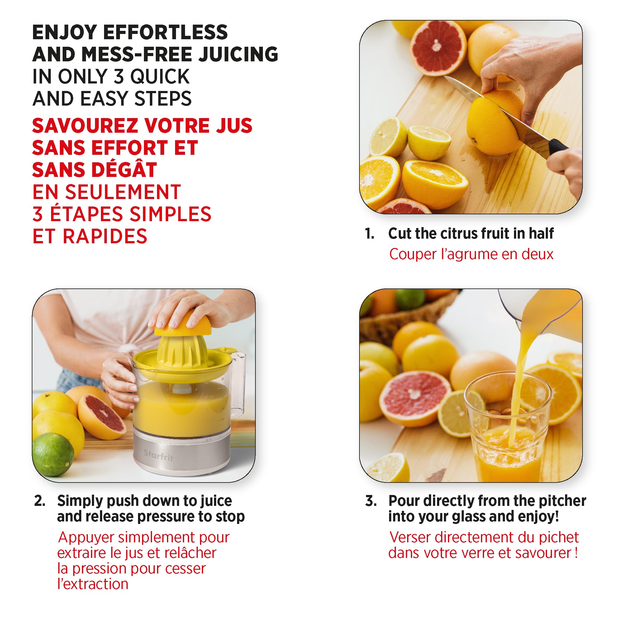 Starfrit Electric Citrus Juicer - Automatic Orange Lemon Lime Squeezer with High Yield - Perfect for Fresh Juice, Cocktails & Healthy Drinks at Home, Restaurants or Bars