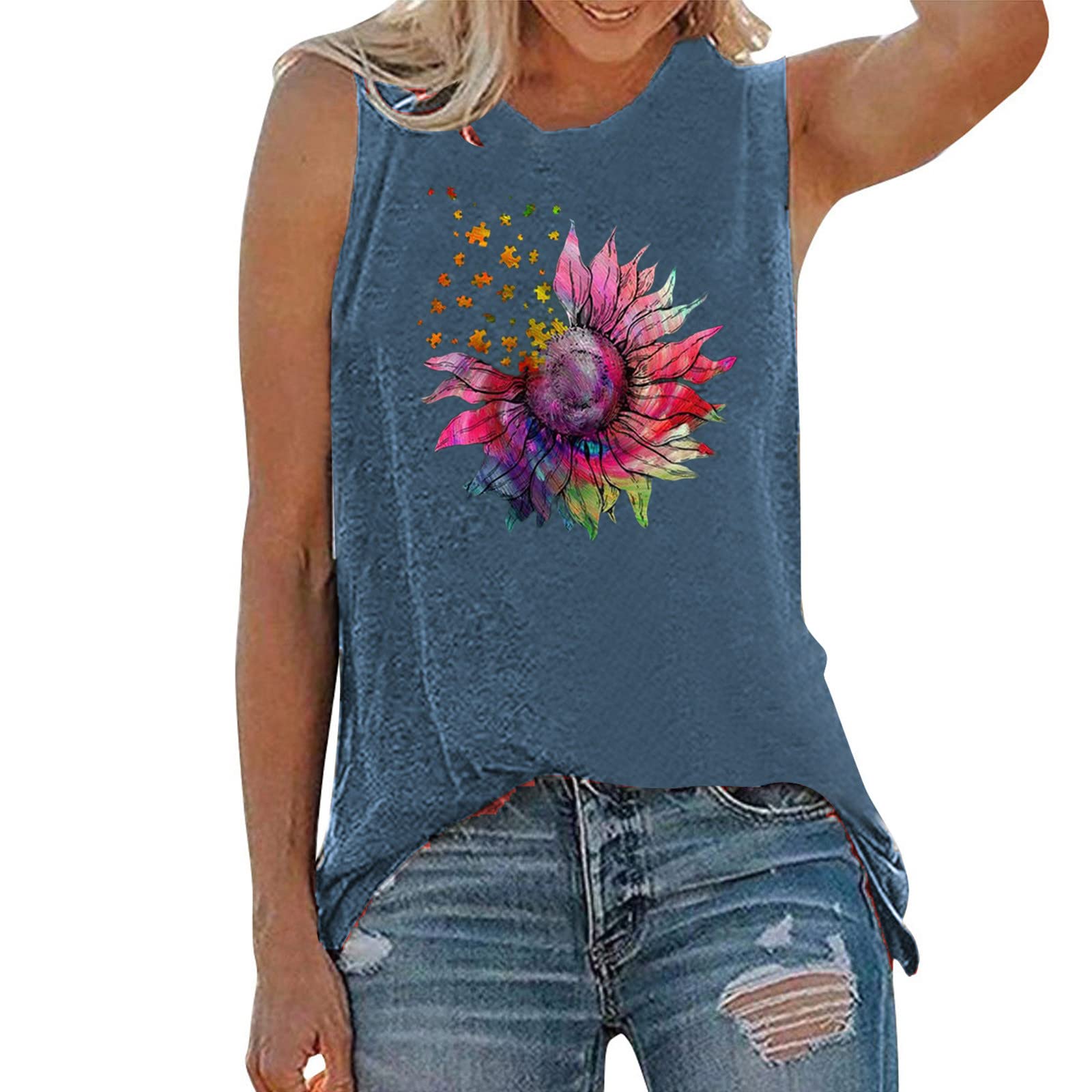 Beppter Women's Sunflower Graphic Tank Top - Sleeveless Summer T-Shirt with Letter Print | Casual Wear, Beach Outfits & Vacation Essentials
