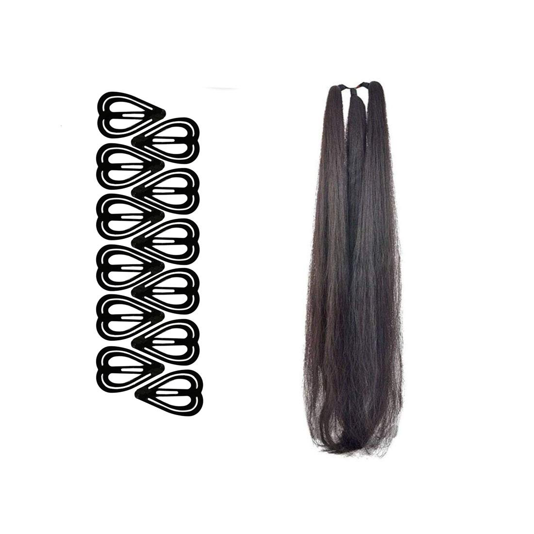 GuruEmbellish 24-Inch Black Hair Parandi & 12-Piece Heart-Shaped Hair Clips Set - Women's Hair Extensions & Accessories for Weddings, Parties & Daily Styling
