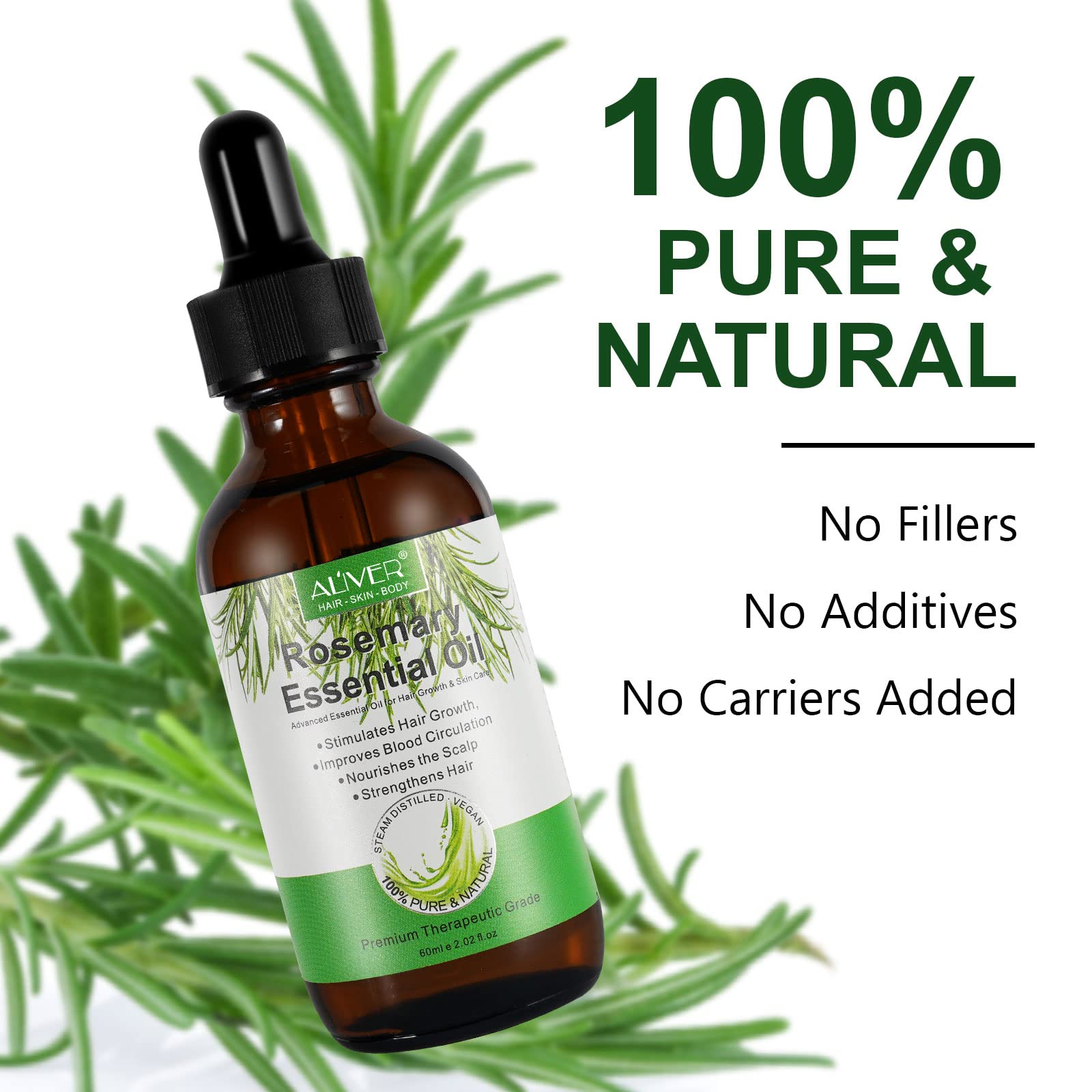 Organic Rosemary Essential Oil for Hair Growth & Scalp Care - 100% Pure Natural Hair Oil (60ml) - Aromatherapy Diffuser & Massage Oil - Promotes Thicker Hair & Healthy Scalp - Perfect for Daily Hair Care Routine & Relaxation Therapy