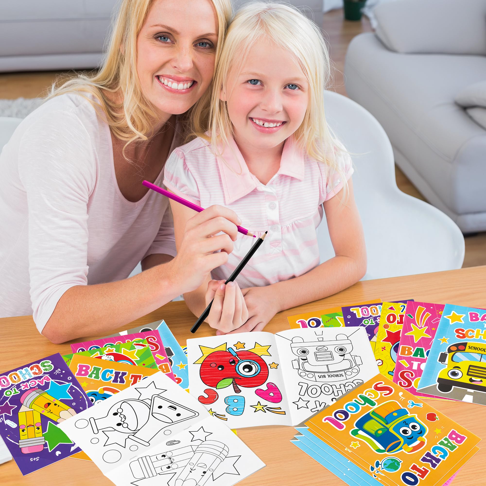 24Pcs Back to School Coloring Books for Kids - DIY First Day of School Activity with Cute Patterns, Pencil & Schoolbag Designs | Classroom Rewards, Party Favors & Art Supplies | Perfect for School Gifts, Birthday Parties & Creative Learning Activities