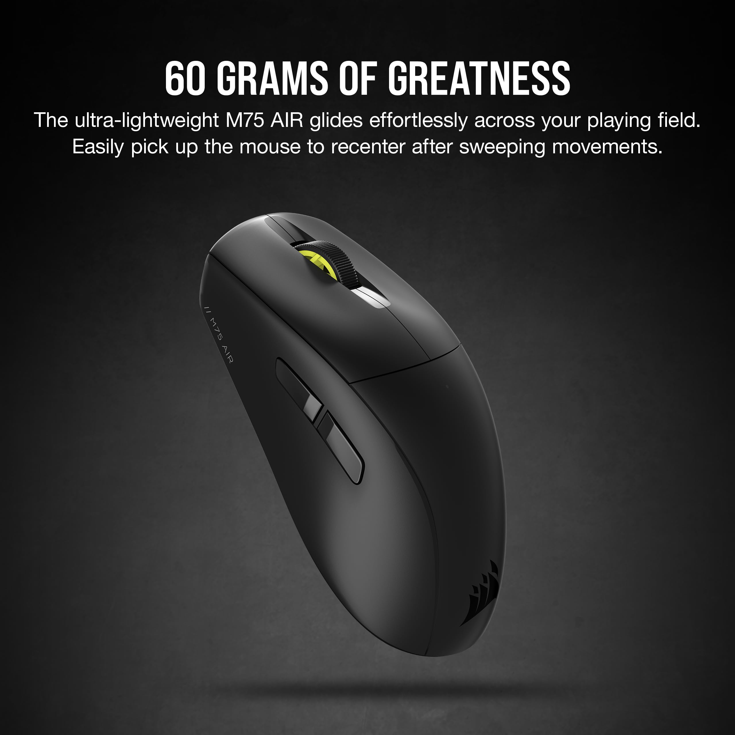 CORSAIR M75 AIR Wireless Ultra Lightweight Gaming Mouse - 26K DPI Optical Sensor, 100Hr Battery Life, Dual 2.4GHz & Bluetooth Connectivity, iCUE Software Compatible - Black RGB Gaming Mouse for PC, Mac, Esports & FPS Gaming