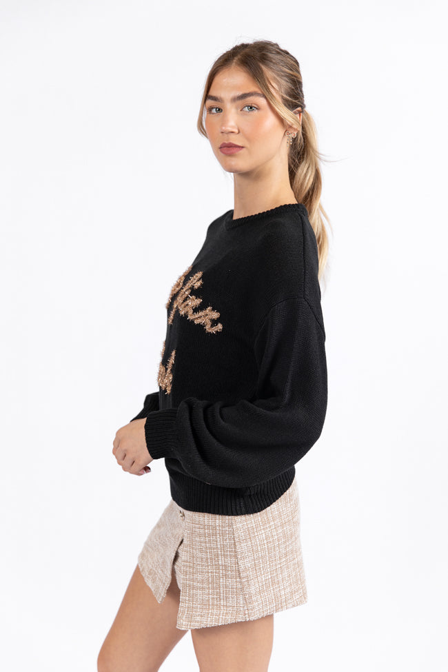 Pop Fizz Clink Black Sweater for Women - Cozy Winter Pullover | Perfect for Casual Wear, Office Outfits & Holiday Parties