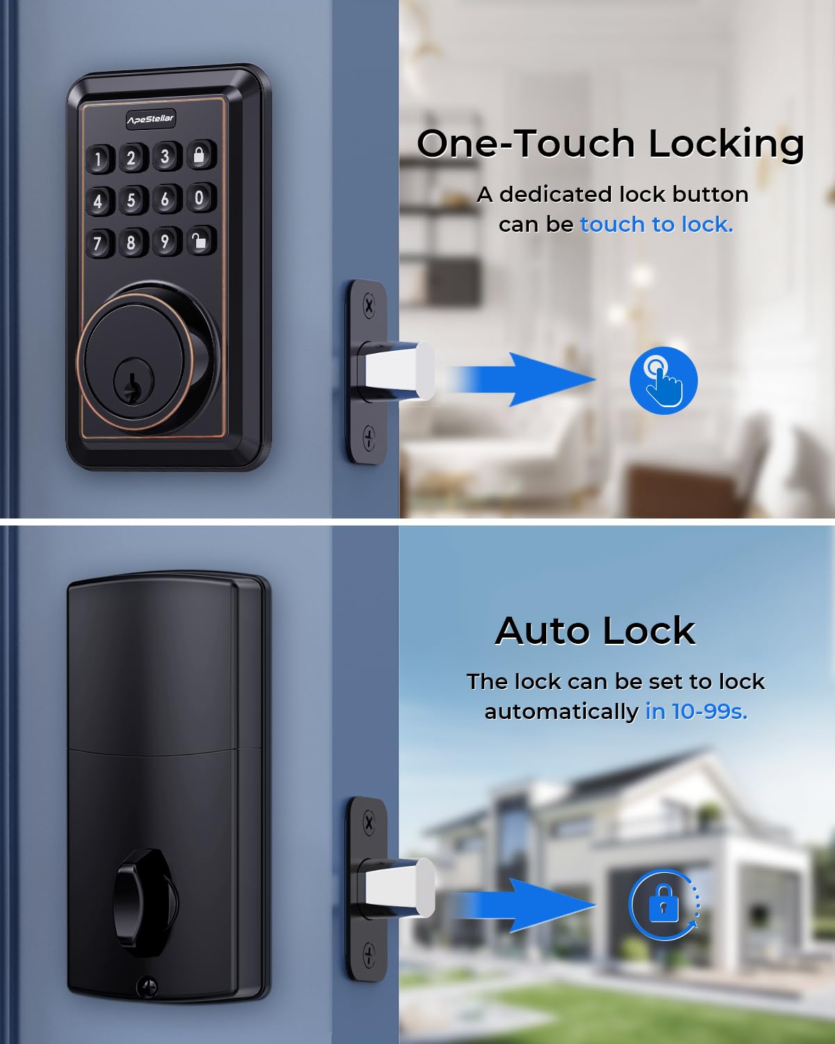 Smart Keyless Entry Door Lock Deadbolt with Handle Set - Electronic Keypad Deadbolt for Front Door - Easy Installation Oil Rubbed Bronze Smart Lock - Perfect for Home Security & Vacation Rentals