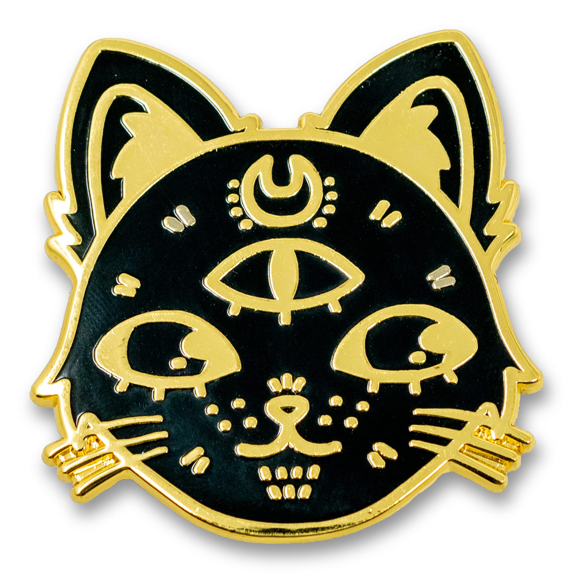 Black Cosmic Witch Cat Enamel Pins - Aesthetic Cat Lover Accessories with Crescent Moon & Third Eye Chakra Design for Halloween - Premium Metal Pins for Backpacks, Jackets, Hats & Denim | Perfect for Goth Fashion, Festival Outfits & Witchy Style