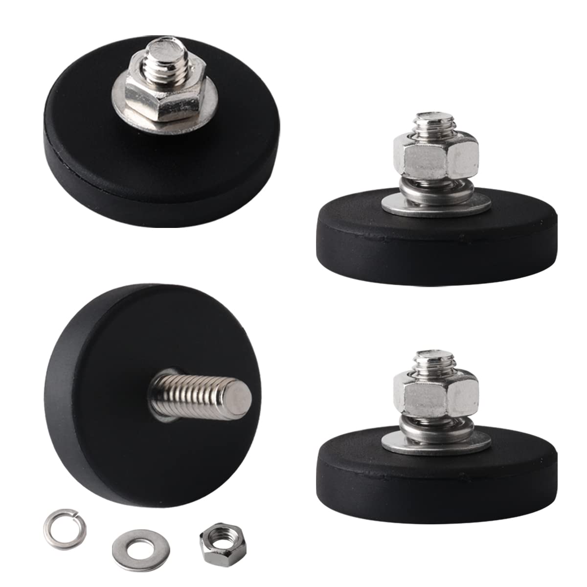 4pcs Heavy Duty Rubber Coated M6 Threaded Magnets - Strong Mounting Magnets with Bolts for Lights, Cameras, Vans & Devices | Secure Installation for Automotive, Home & Office Use