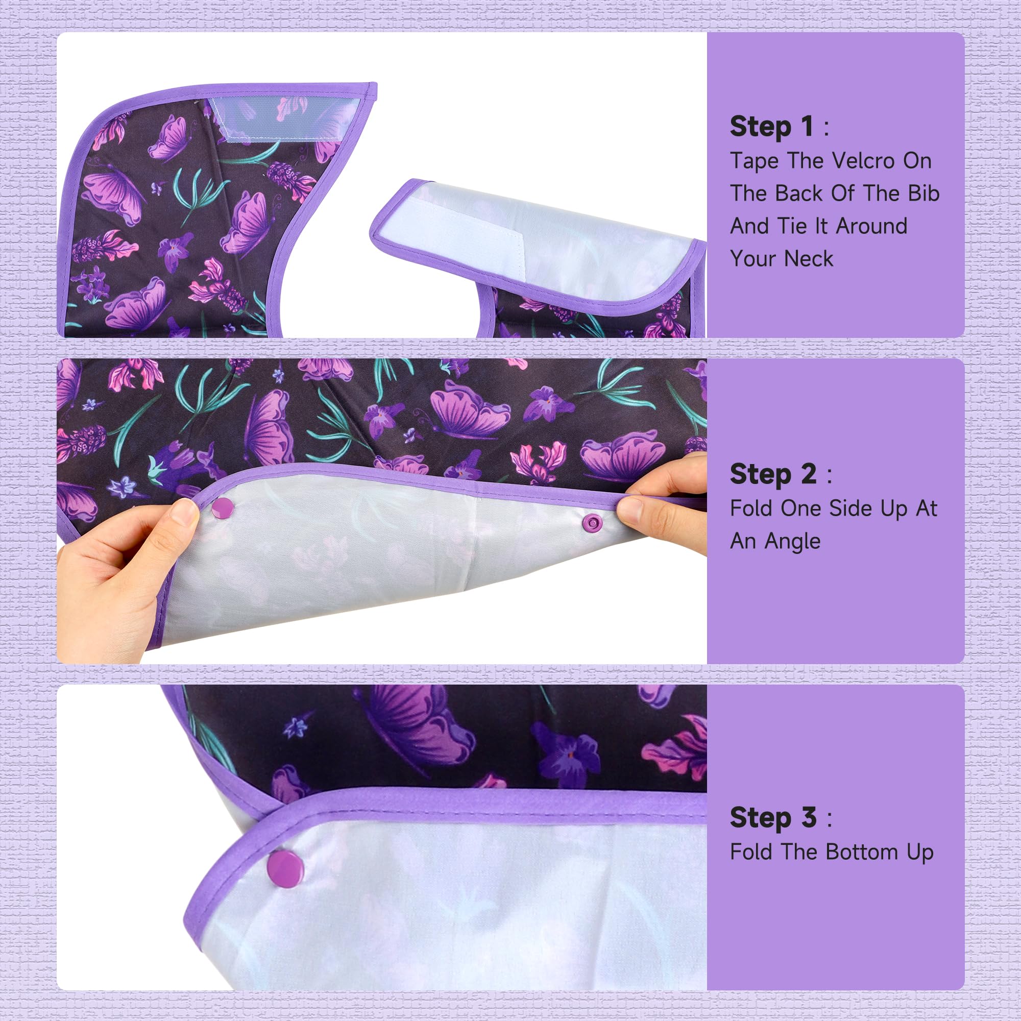 **3 Pack Reusable Waterproof Adult Bibs with Crumb Catcher - Washable Clothing Protector for Mealtime, Elderly Care & Dining Independence**