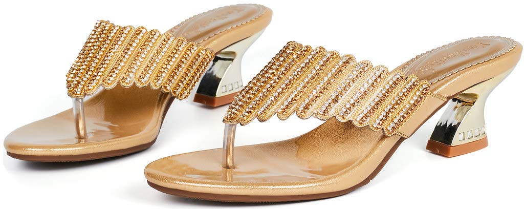 YooPrettyz Women's T-Strap Slide Sandals - Glitter Summer Beach Sandals with Chunky Heels | Comfortable Thong Sandals for Vacation, Pool Party & Casual Outings