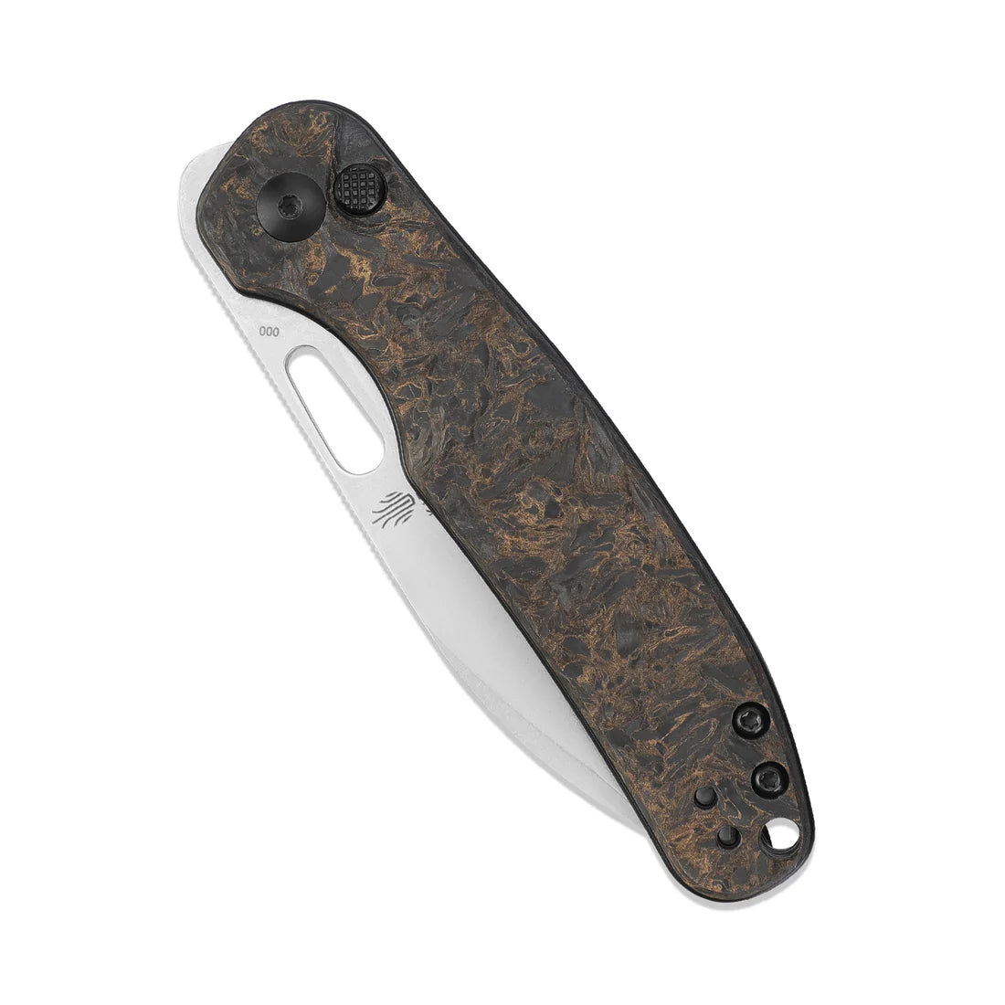 Kizer HIC CUP Ki3606A1 Folding Pocket Knife - S35VN Stonewashed Blade, Dark Gold Carbon Fiber Handle, Button Lock Mechanism - Perfect for EDC, Camping & Outdoor Activities