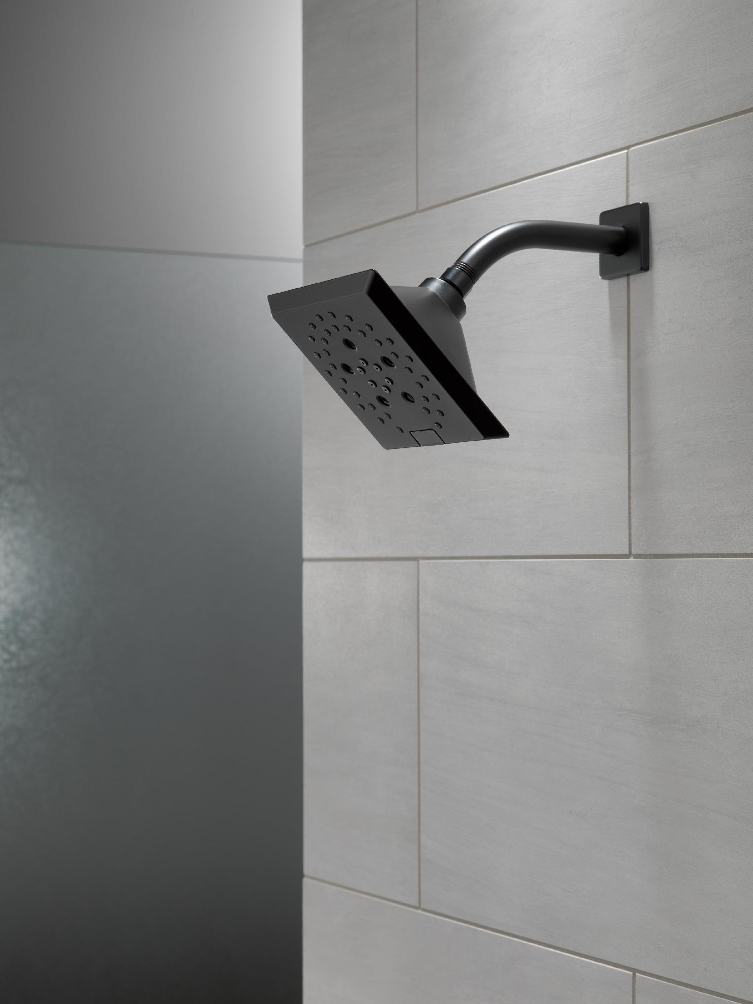 Delta H2Okinetic 5-Setting Modern Angular Shower Head in Matte Black - High Pressure, Water Saving, Ideal for Bathroom & Spa Relaxation