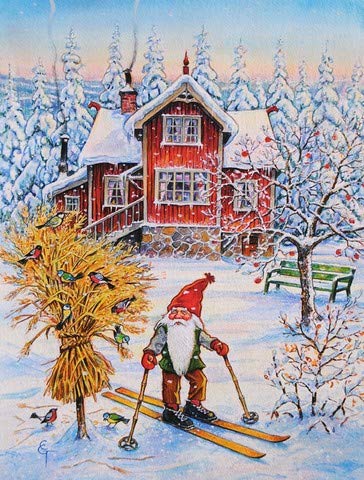 Christmas Gnome Skiing Flag - Canvas House Size Holiday Decor for Indoor & Outdoor Use - Perfect for Christmas, Winter, and Ski Lodge Decorations