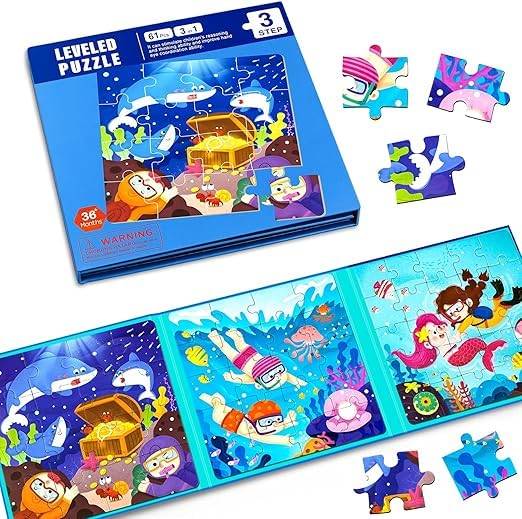 BLiSS HUES 3-in-1 Magnetic Jigsaw Puzzle Set for Kids Ages 3-5 - 16/20/25 Piece Storybook Puzzles - Preschool Learning Toys & Travel Games for Toddlers - Perfect for Road Trips, Airplane Activities & Classroom Education