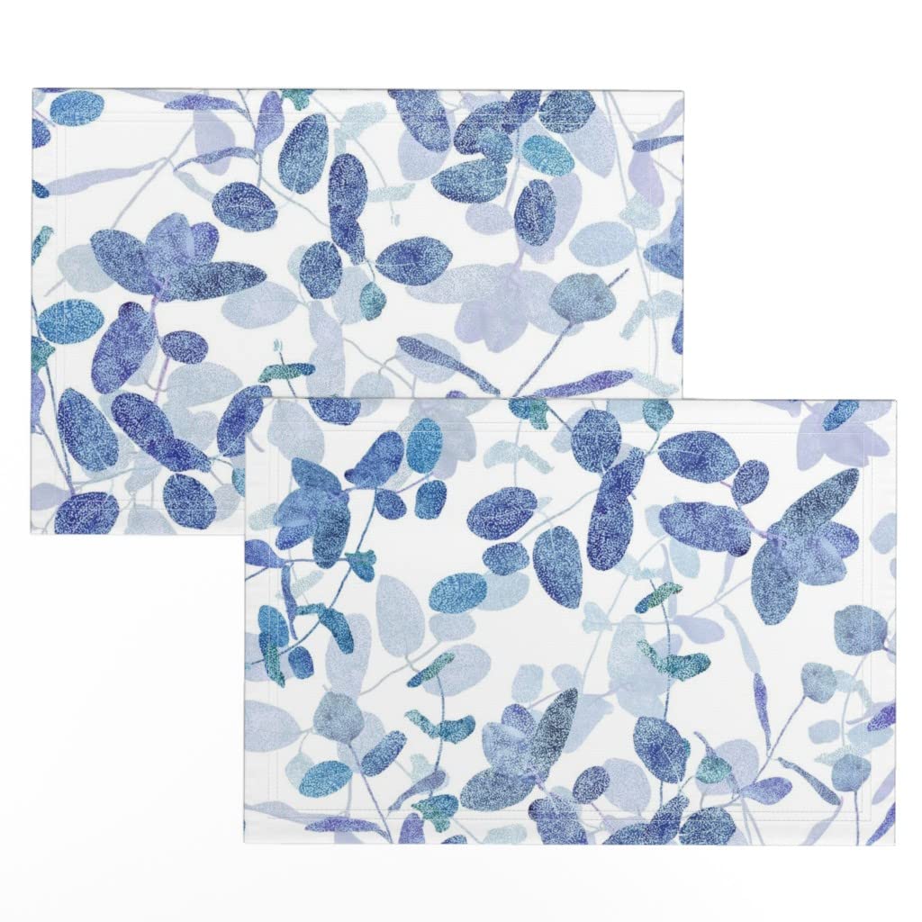 Premium Linen Cotton Canvas Placemats Set of 2 - Botanical Garden Print with Vines, Indigo & White Leaves Design by Spoonflower | Elegant Dining Table Decor for Home, Kitchen & Outdoor Entertaining