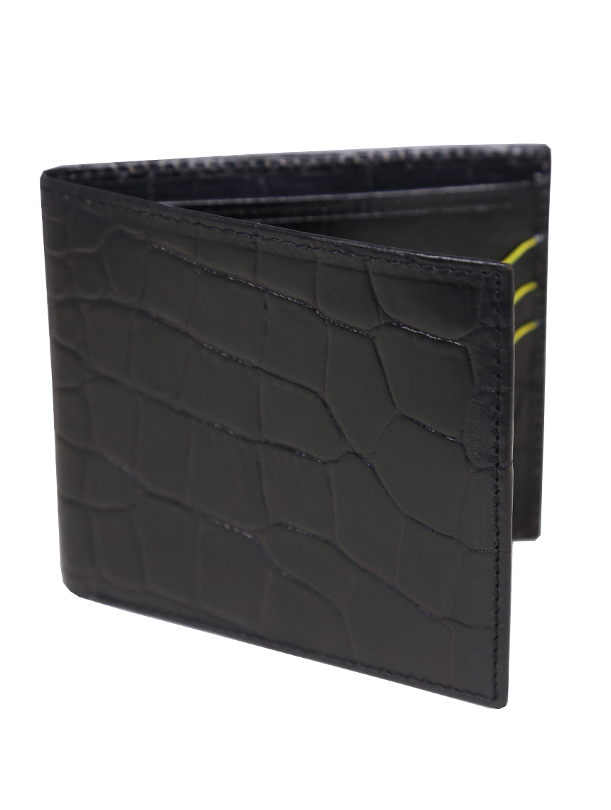 DÉCLIC Portofino Bi-Fold Wallet for Men - Slim RFID Blocking Leather Wallet in Black & Yellow | Perfect for Everyday Use, Travel & Business