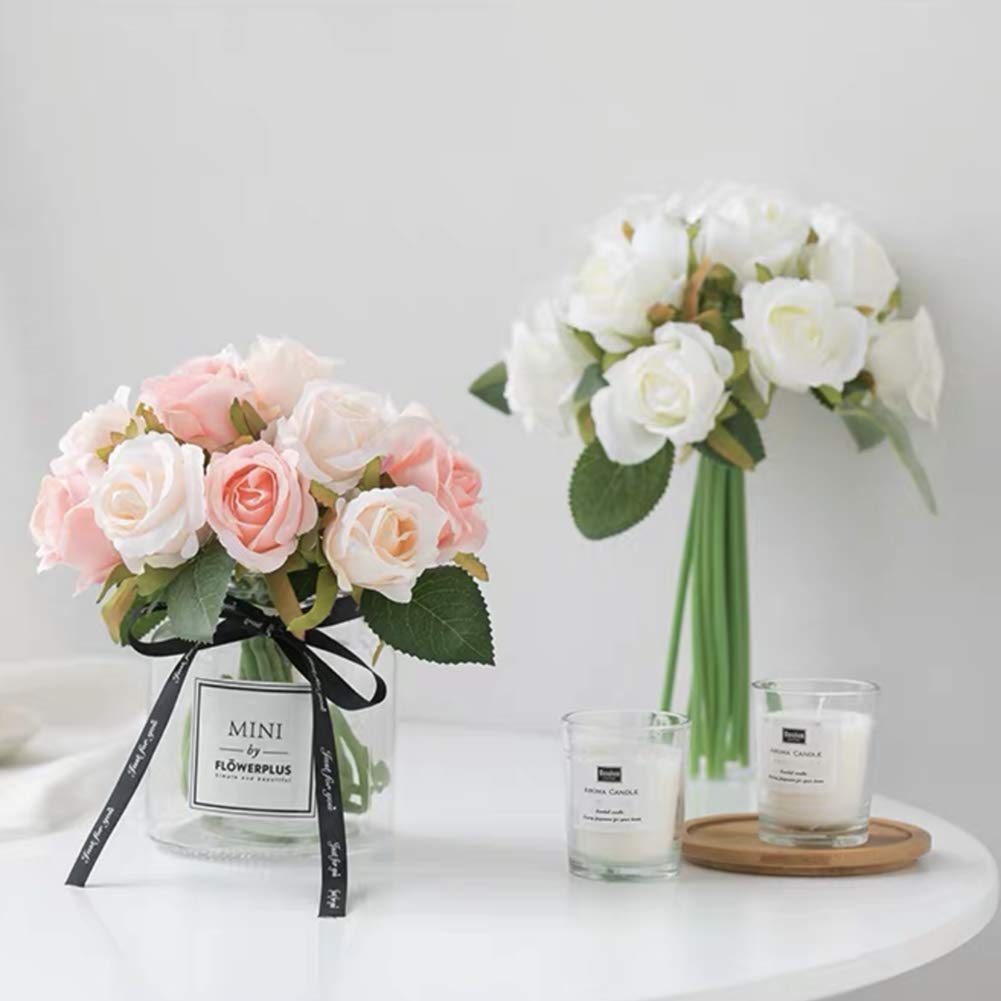 12 Pack Artificial Silk Roses - DIY Bouquet for Home, Office, Parties, Weddings & Table Centerpieces - Spring White (No Vase Included) | Perfect for Bridal Decor, Event Styling & Home Décor