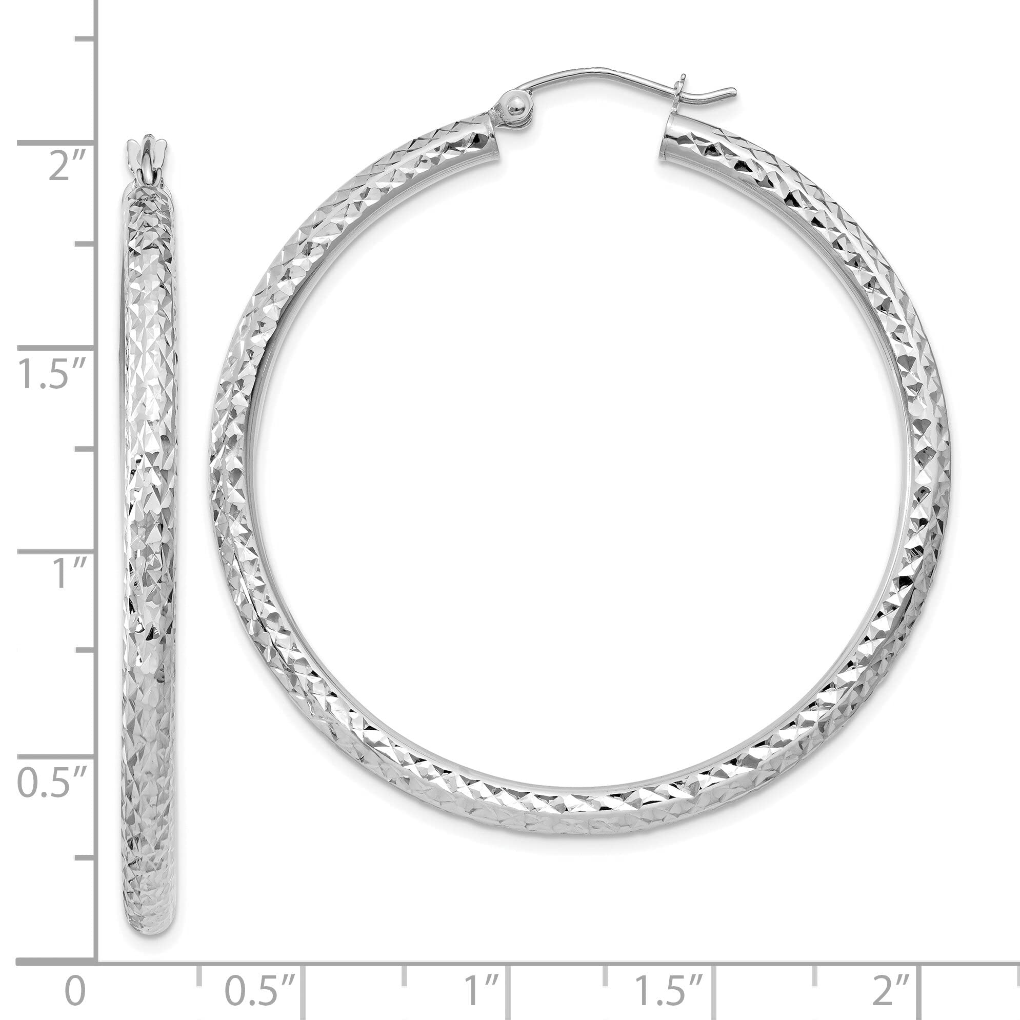 10K White Gold Diamond Cut Round Hoop Earrings - 40mm x 3mm Dainty Everyday Jewelry for Women, Perfect for Work, Date Night & Special Occasions