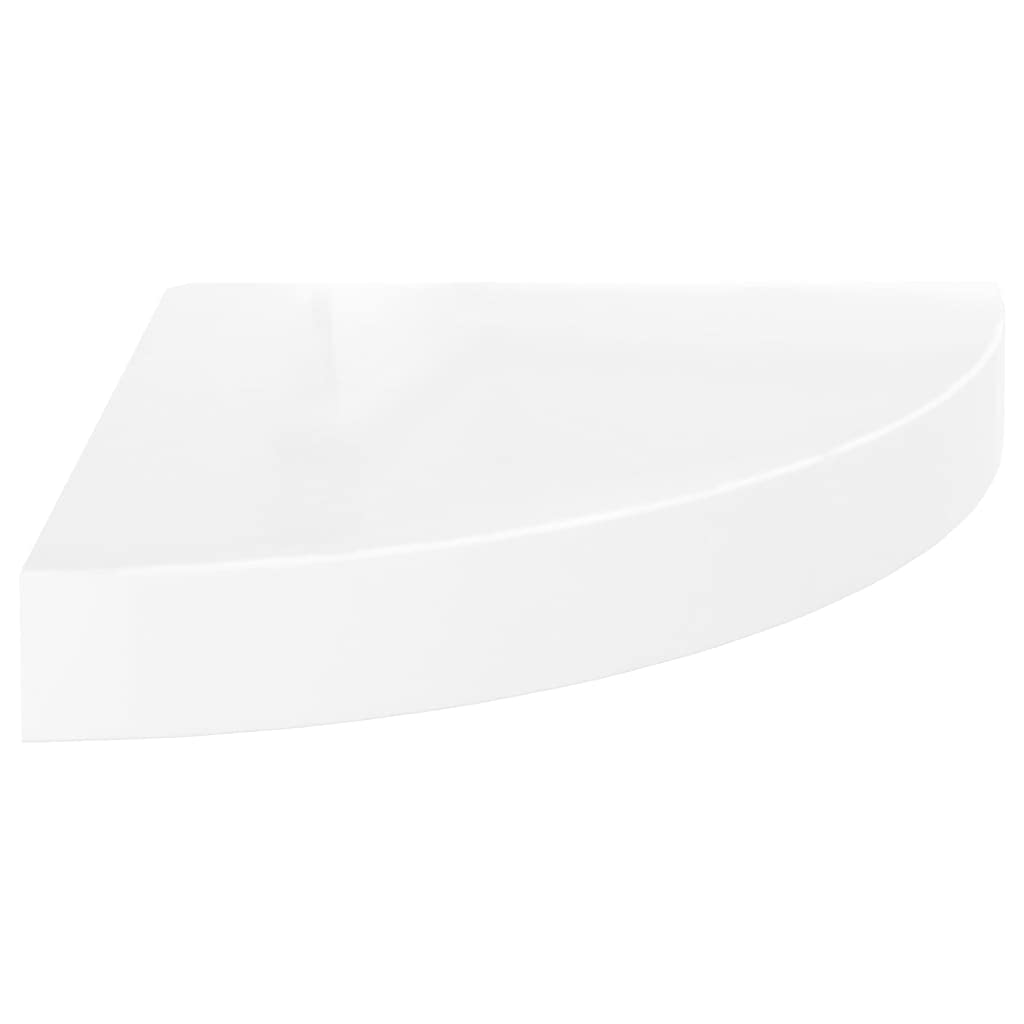 Floating Corner Shelf - White High Gloss MDF Wall Mounted Storage (9.8