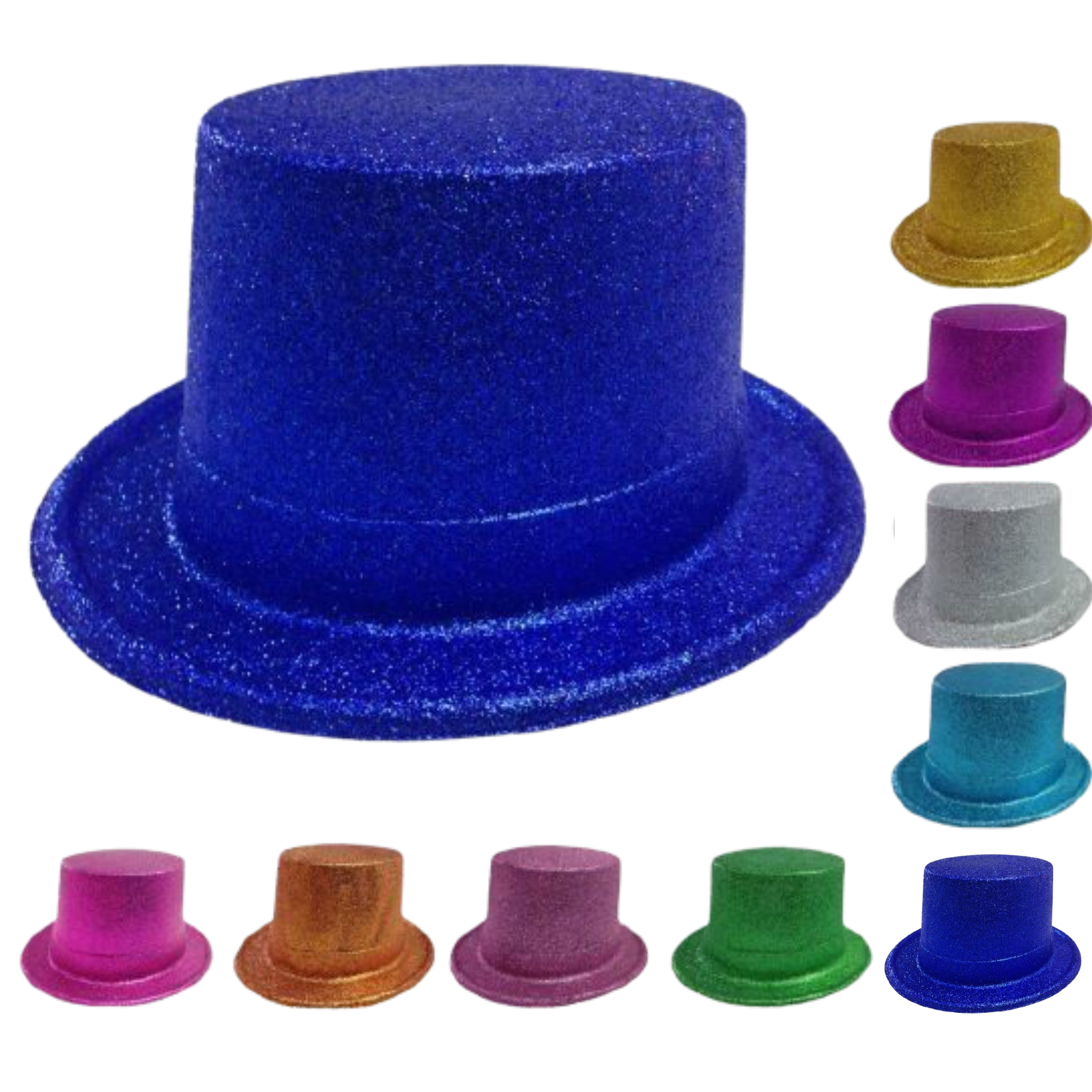 12-Pack Glitter Top Hats for Parties - Tall Plastic Fancy Dress Costume Hats in Mixed Colors - Perfect for Halloween, Christmas, Mardi Gras & Themed Events