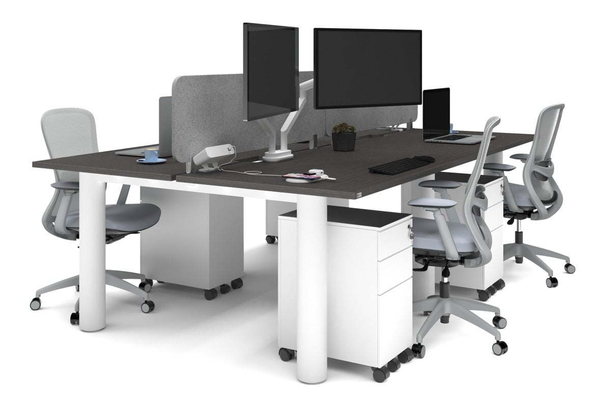 4-Person Office Workstation with Quadro Cylinder Legs - 1200L x 800W Desk with Cable Management Scallop for Modern Workspaces & Collaborative Office Environments