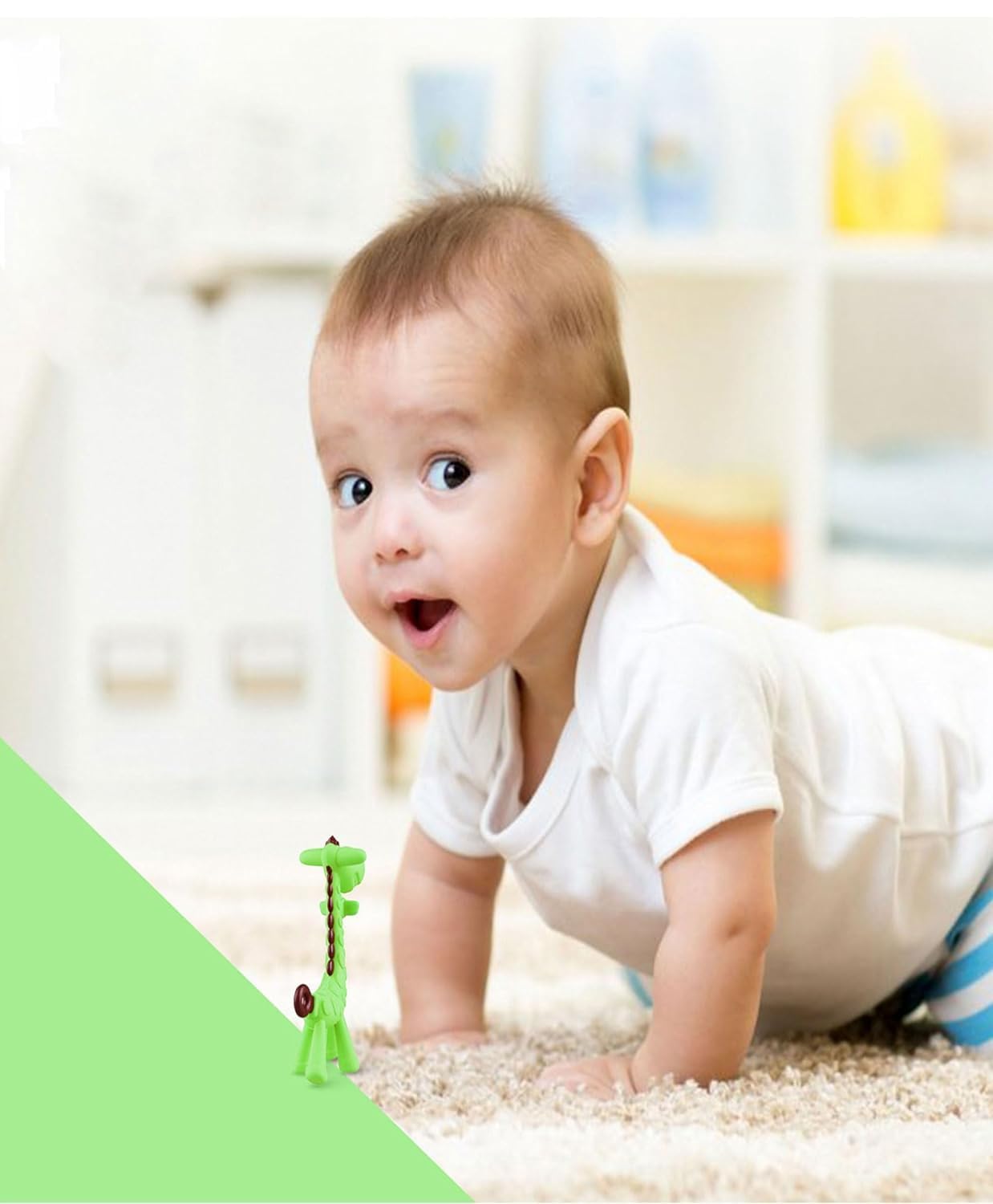 Kritiu Giraffe Shape Teether & U Shape Toothbrush Combo - BPA-Free Silicone Baby Teething Toy & Toothbrush Set for 0-12 Months | Safe Infant Oral Care | Perfect for Soothing Sore Gums & Early Dental Hygiene (Green & Pink) - Great for Home, Travel & Daycare Use