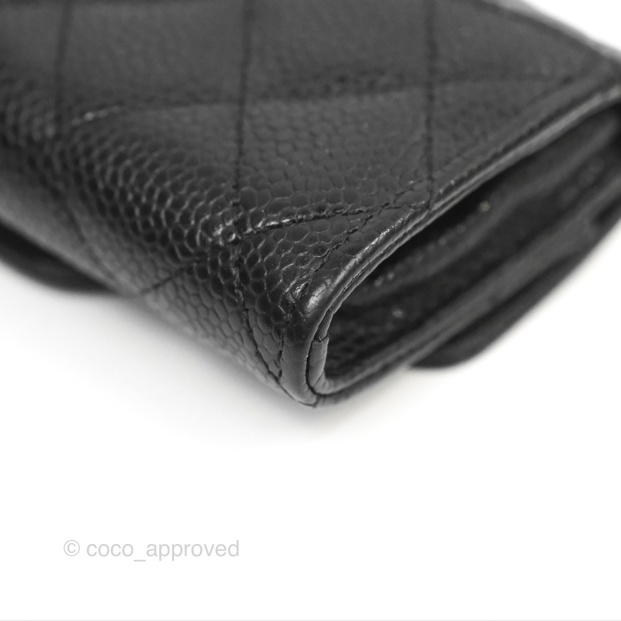 Chanel Classic Flap Card Holder Wallet - Black Caviar Leather with Silver Hardware | Luxury Compact Wallet for Women | Perfect for Everyday Use, Travel & Gift Giving
