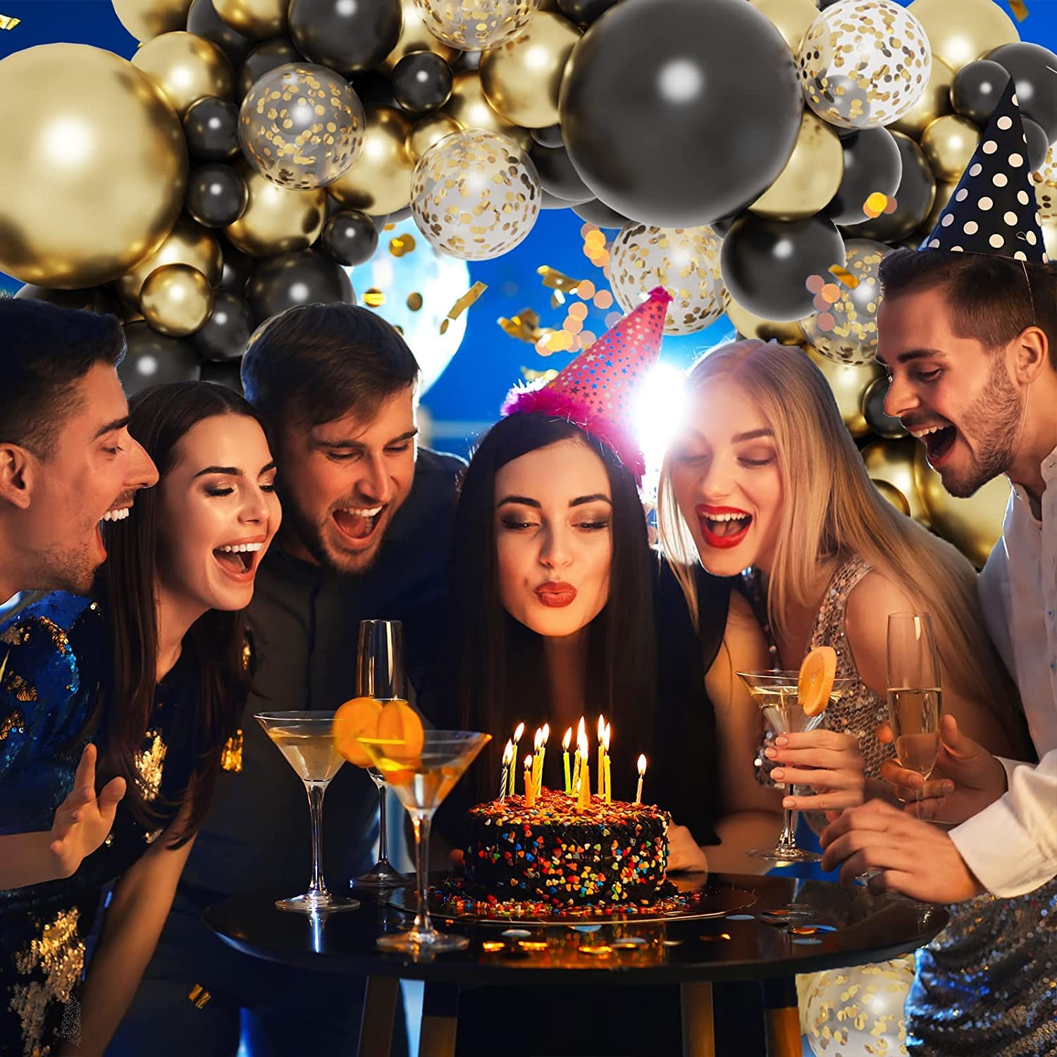 Black and Gold Balloon Arch Kit with Confetti Balloons & Happy Birthday Banner – Elegant Birthday Decorations for Baby Showers, Weddings, Graduations & Parties | Perfect for Indoor & Outdoor Celebrations