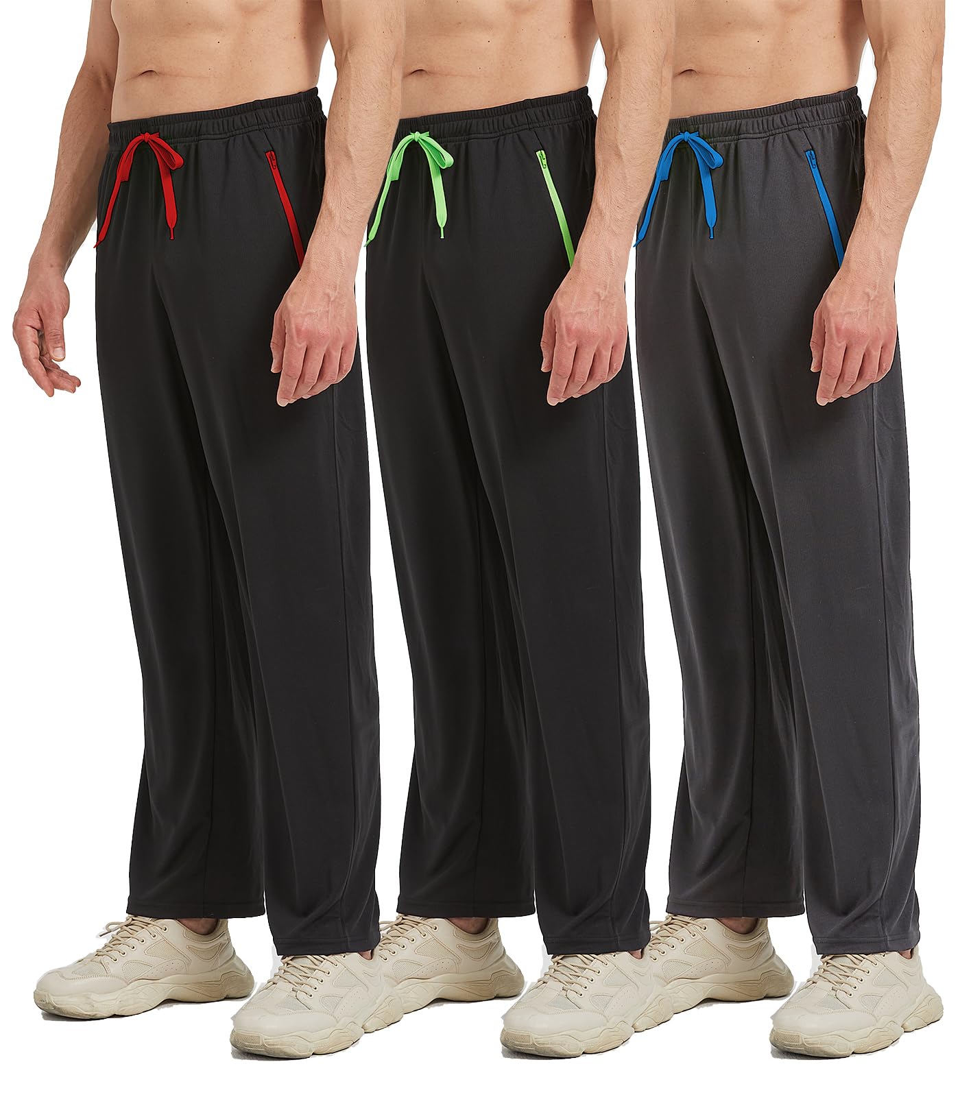 ZEROWELL Men's Lightweight Athletic Sweatpants with Zipper Pockets - Open Bottom Design for Workout, Running, Gym & Training - Perfect for Jogging, Yoga, Lounge & Casual Wear