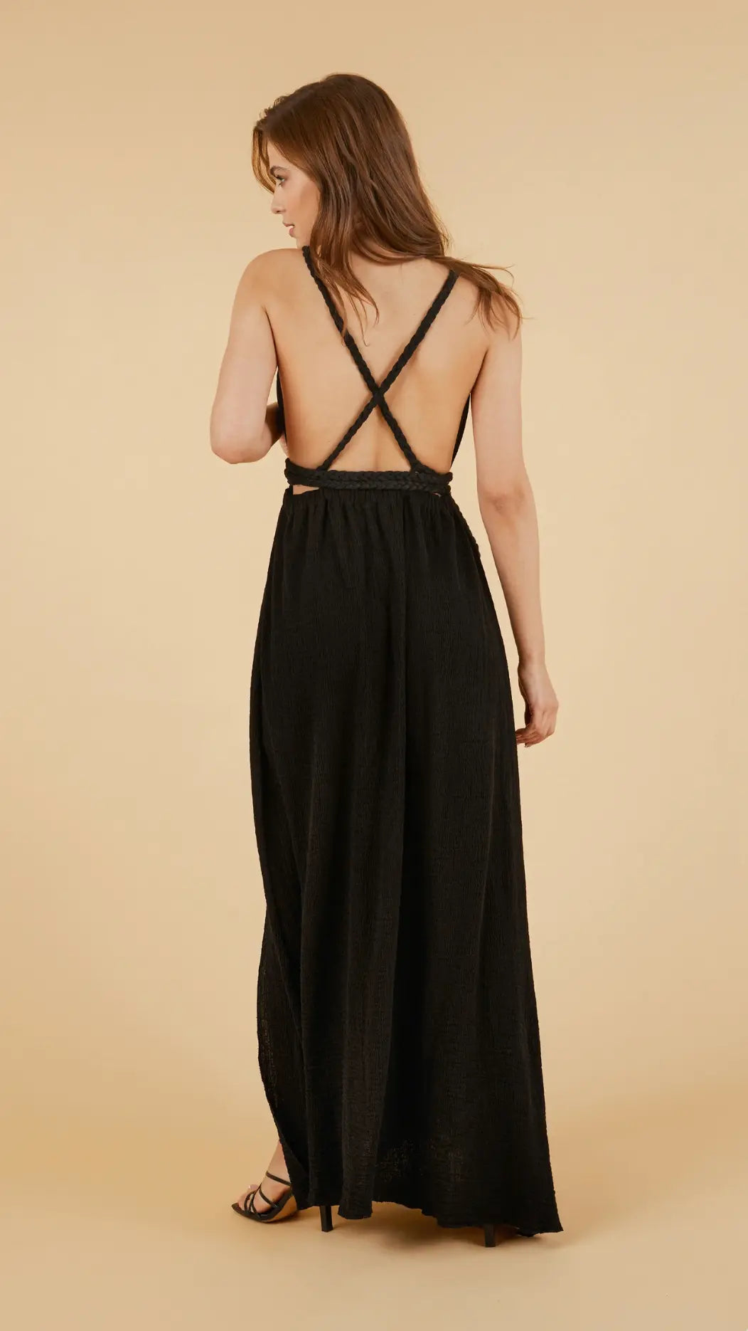 Handloom Muse Dress with Braided Straps - Elegant Black Maxi Dress for Women | Perfect for Summer Weddings, Beach Vacations & Boho Chic Outfits