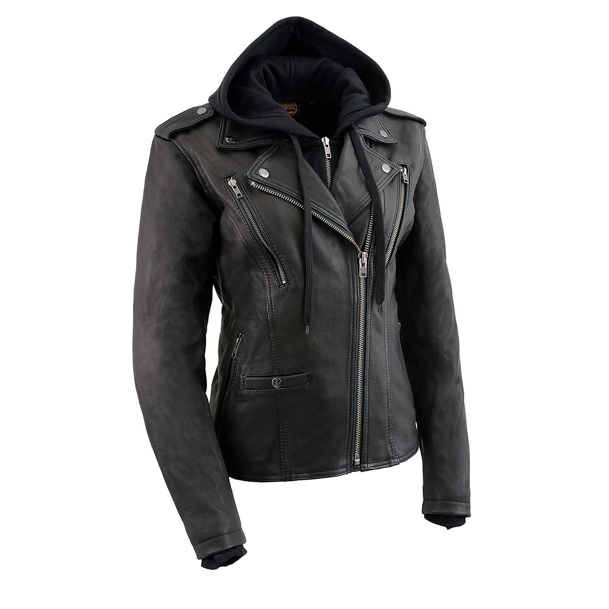 Milwaukee Leather MLL2575 Women's Black Leather Vented Motorcycle Jacket with Removable Hoodie - Perfect for Riding, Commuting & Outdoor Adventures