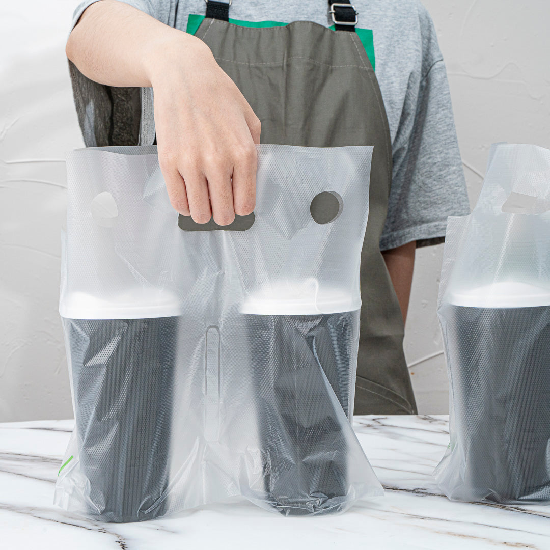 Clear Plastic Drink Carrier Bag - Holds 2 Cups (12.5