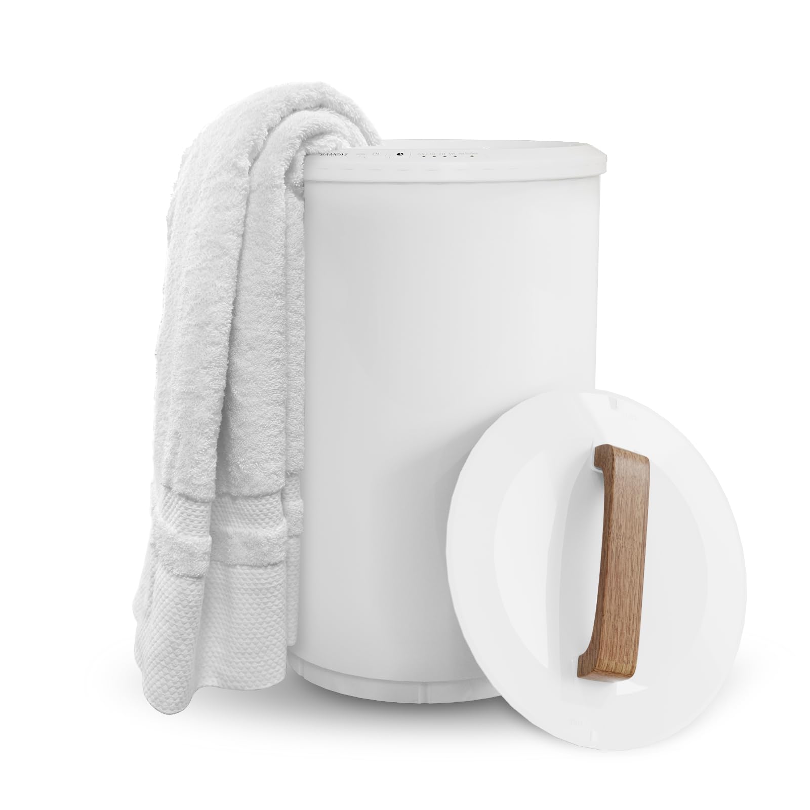 SAMEAT Large Electric Heated Towel Warmer for Bathroom - Wooden Handle, Auto Shut Off, Holds 2 Oversized 40