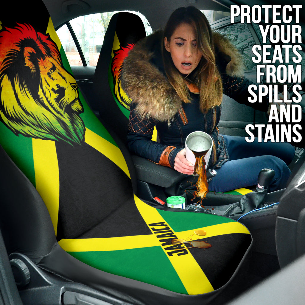 Premium African Print Lion & Jamaica Flag Color Car Seat Covers 211701 - Stylish Protection for SUVs, Trucks & Sedans
