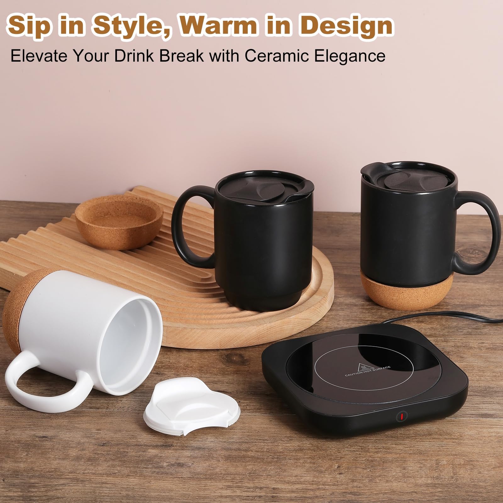 Electric Coffee Mug Warmer with Auto Shut Off - 36W Smart Cup Heater for Coffee, Tea & Beverages - Includes 15oz Ceramic Mug - Perfect for Office Desk, Home & Gifts - 3 Temperature Settings for Coffee, Tea & Candle Warming (Black)