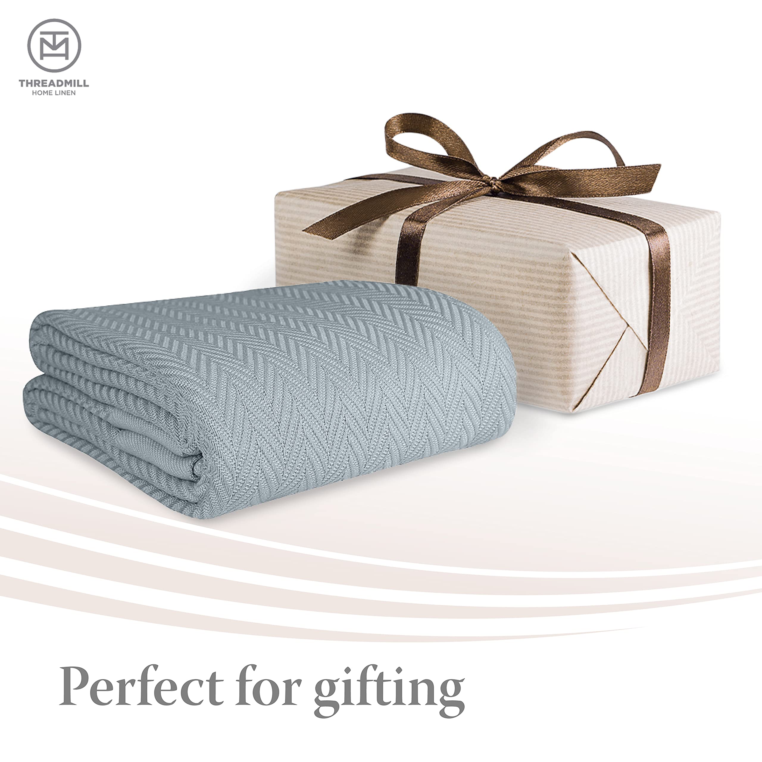 Luxury 100% Cotton Twin Size Blanket - All-Season Soft & Cozy Herringbone Thermal Blanket for Bed (350GSM, 68x92 inches, Scottish Grey) | Perfect for Fall, Winter & Year-Round Comfort | Ideal for Home, Dorm, Guest Room & Cozy Nights