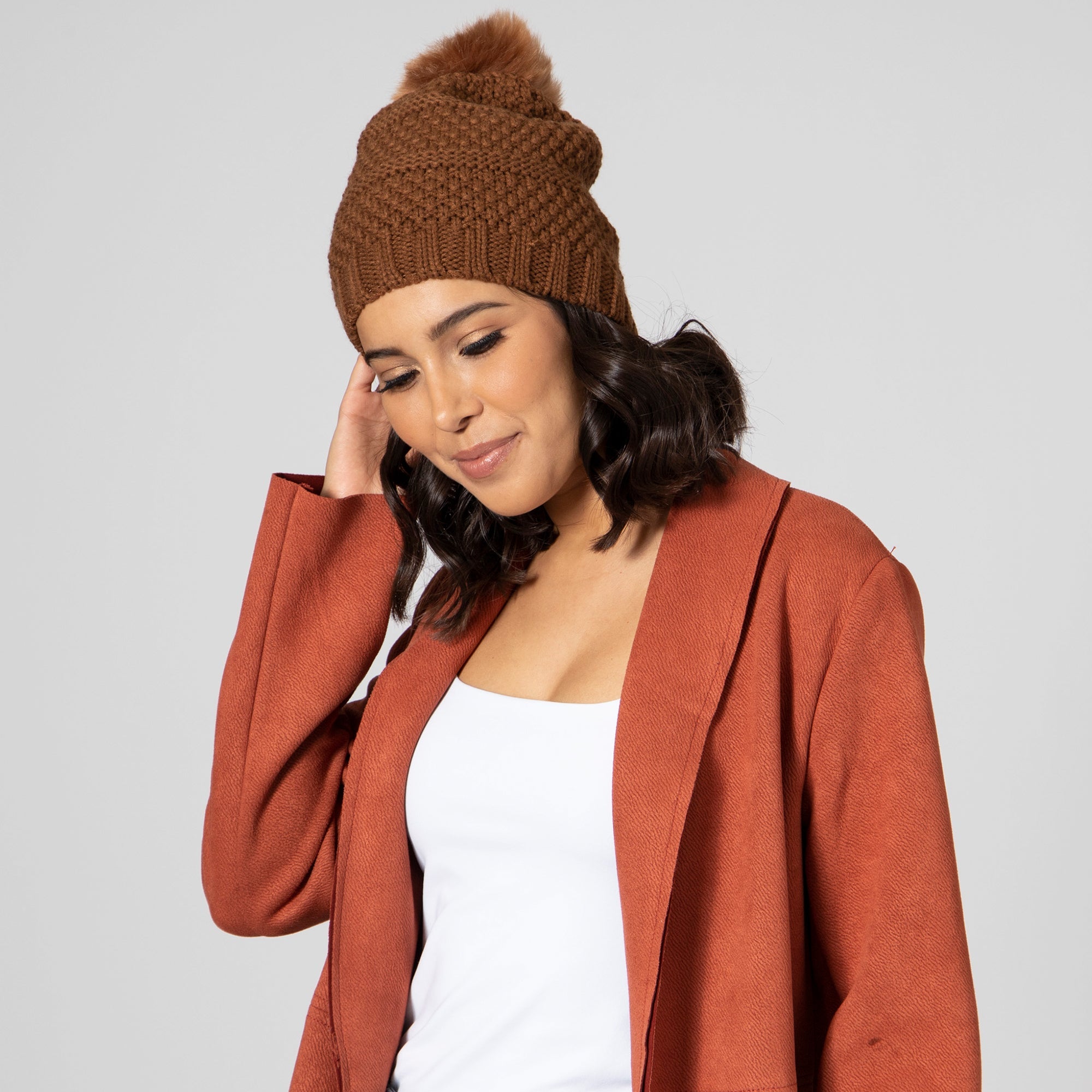 Women's Chunky Knit Beanie with Faux Fur Pom - Soft Winter Hat for Cold Weather, Outdoor Activities & Casual Style