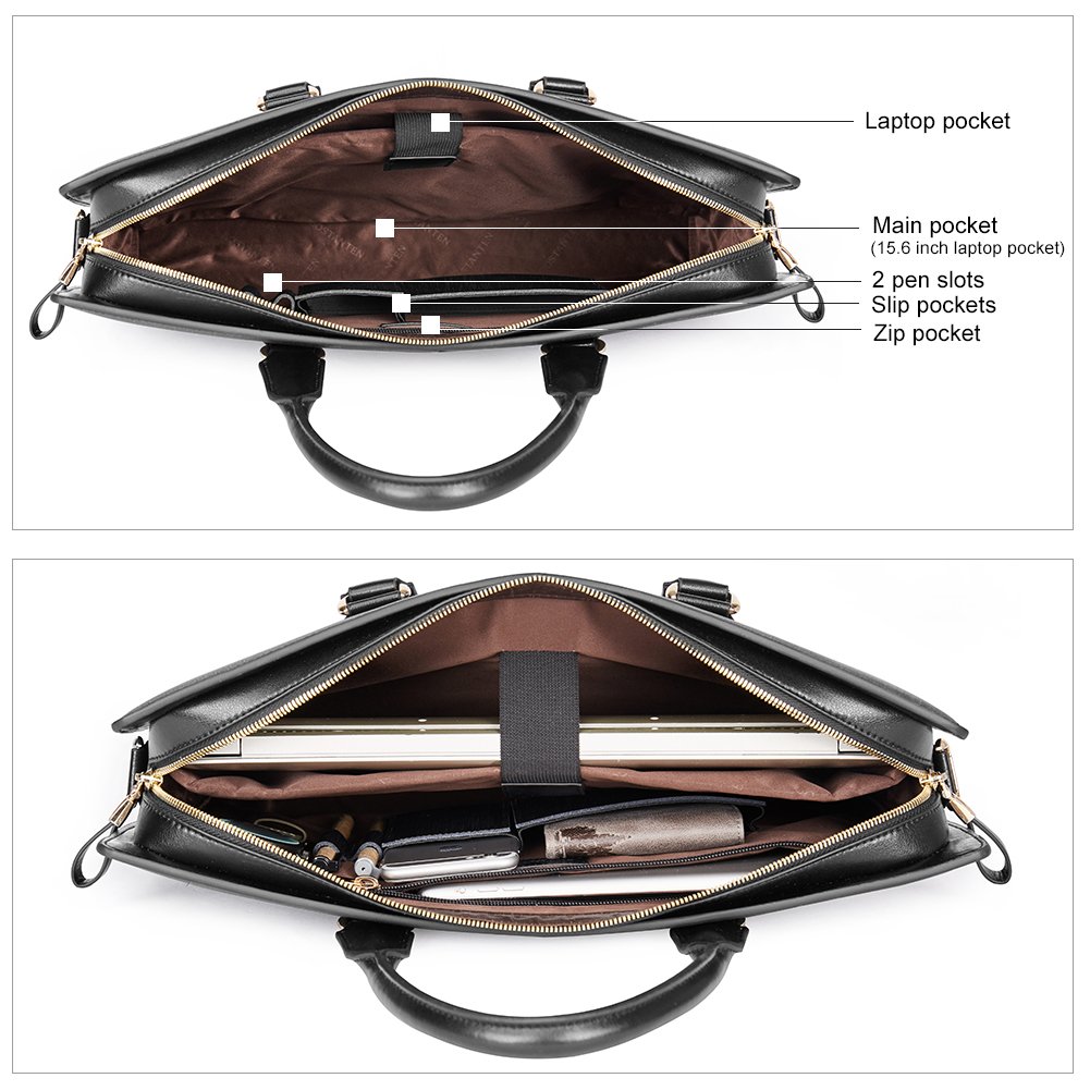 Premium BOSTANTEN Leather Lawyers Briefcase - Slim Professional Laptop Bag for Men & Women - Ideal for Business, Office, and Courtroom Use