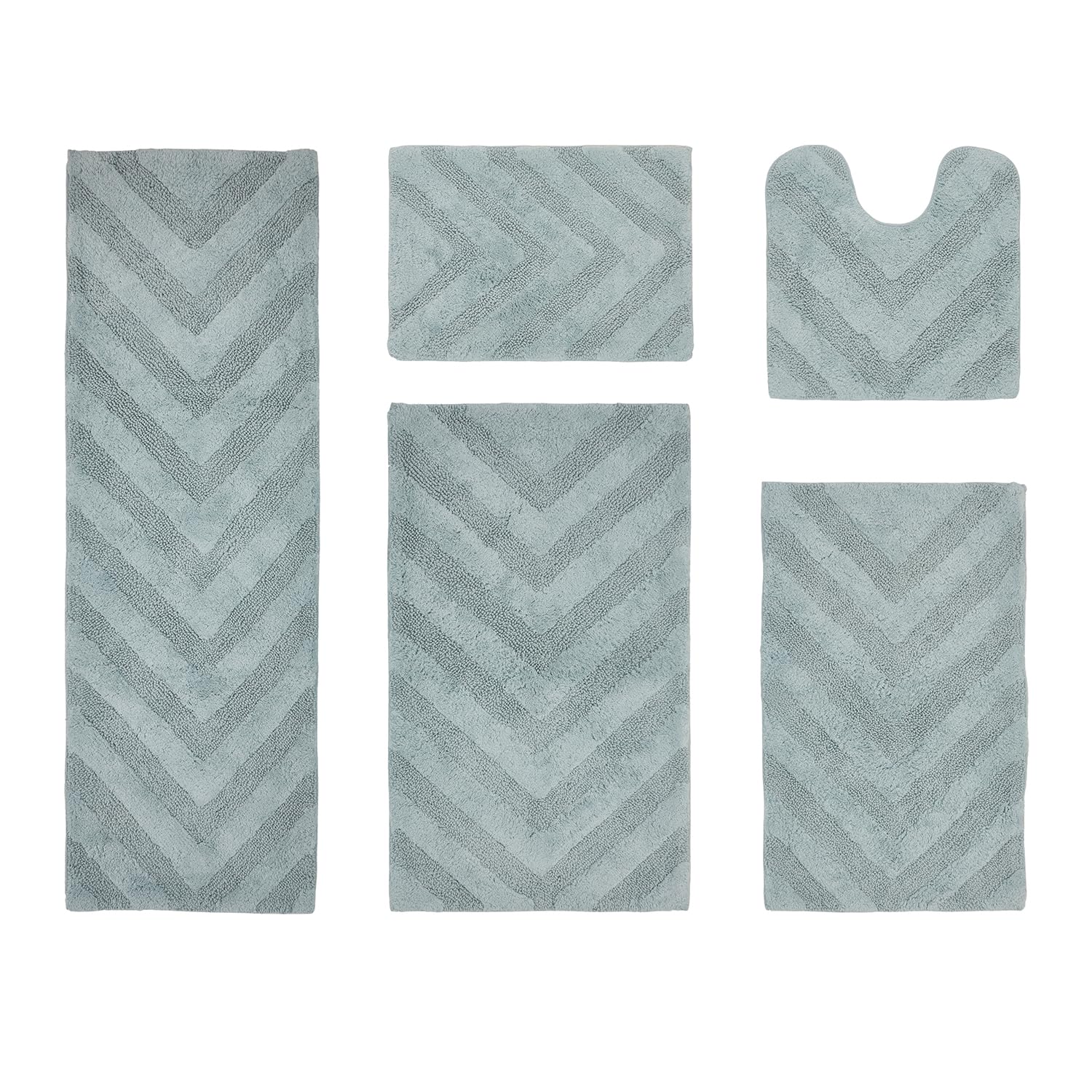 Better Trends 5-Piece Cotton Bathroom Rug Set – Non-Slip, Washable & Super Absorbent Bath Mats for Bathroom, Shower & Bathtub – Soft & Durable Floor Mat for Spa, Home & Hotel Use – Blue Hugo Collection