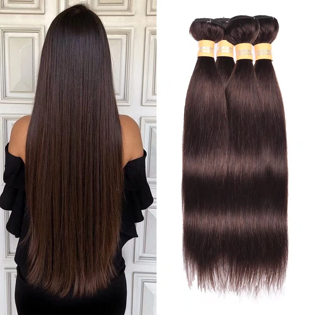 WOME Peruvian Virgin Human Hair 4 Bundles - 8A Grade Silky Straight Hair Extensions (22, 22, 24, 24 Inches, Dark Brown #2) - Perfect for Weaves, Ponytails & Styling