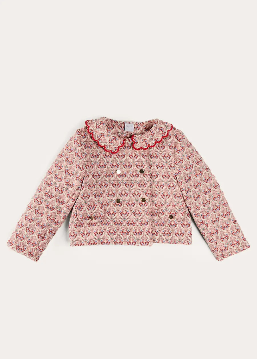 Red Iris Jacquard Statement Collar Jacket for Girls (4-12 Years) - Elegant Party Wear & Special Occasion Outfit