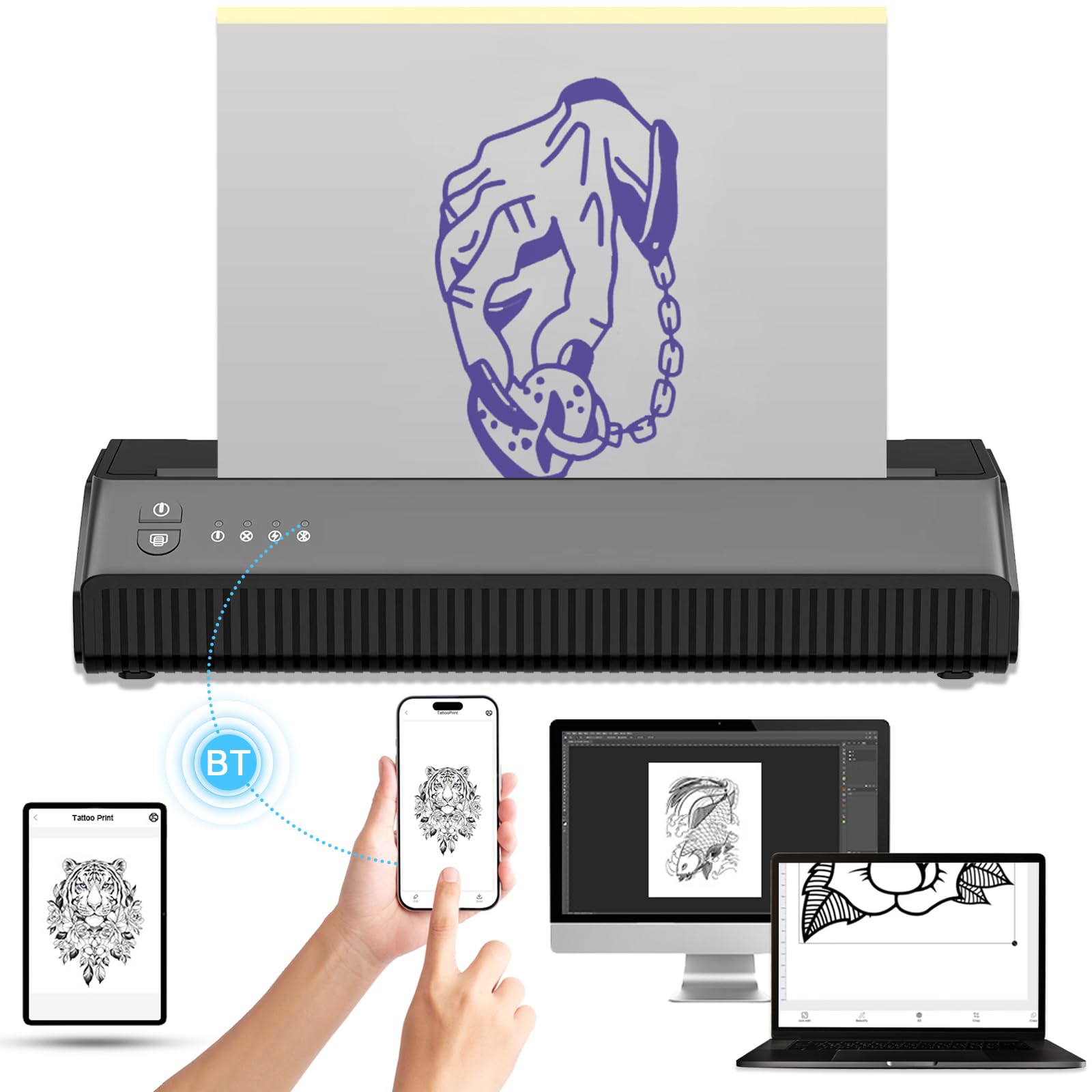Emalla Bluetooth Thermal Tattoo Stencil Printer - Portable Wireless Tattoo Machine Printer for Artists & Beginners | Compatible with Android, iOS, Windows | Perfect for Tattoo Studio, Home Practice & Professional Use