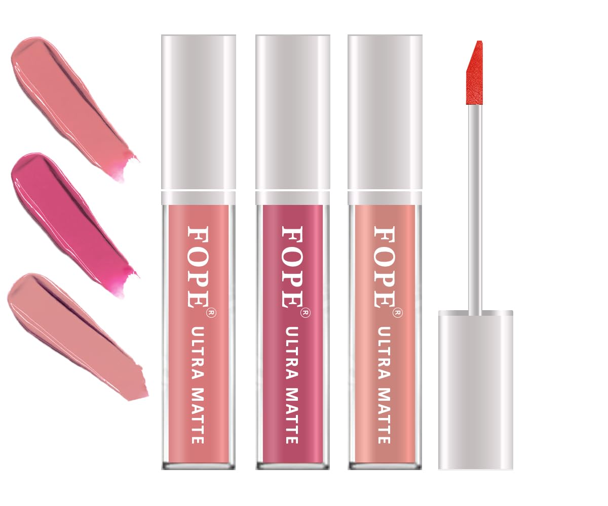 FOPE Ultra Smooth Liquid Matte Lipstick Set of 3 - Long Lasting Waterproof Lipstick for Women, Non-Sticky Lip Gloss with Velvet Finish | Perfect for Daily Wear, Parties & Special Occasions