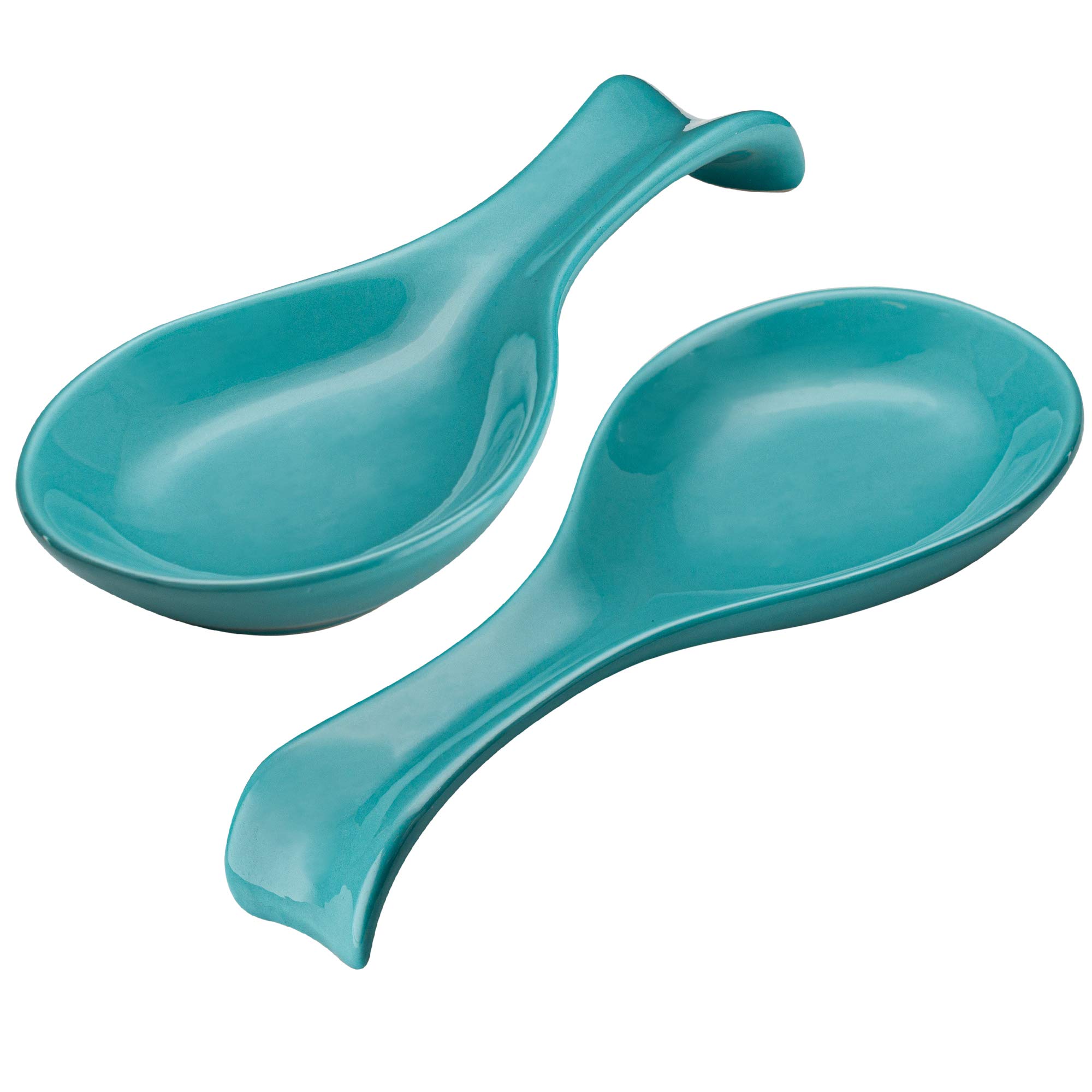 Kook Ceramic Spoon Rest Set of 2 - Stovetop Utensil Holder & Kitchen Decor - Farmhouse Style, Dishwasher Safe - Perfect for Home Cooking & Coffee Bar Accessories (Aqua Blue)